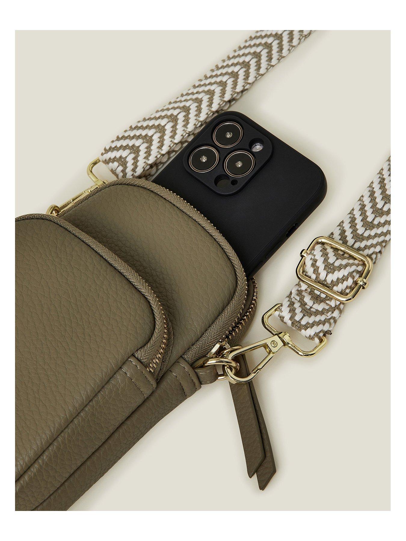  image of accessorize-webbing-strap-phone-bag-green