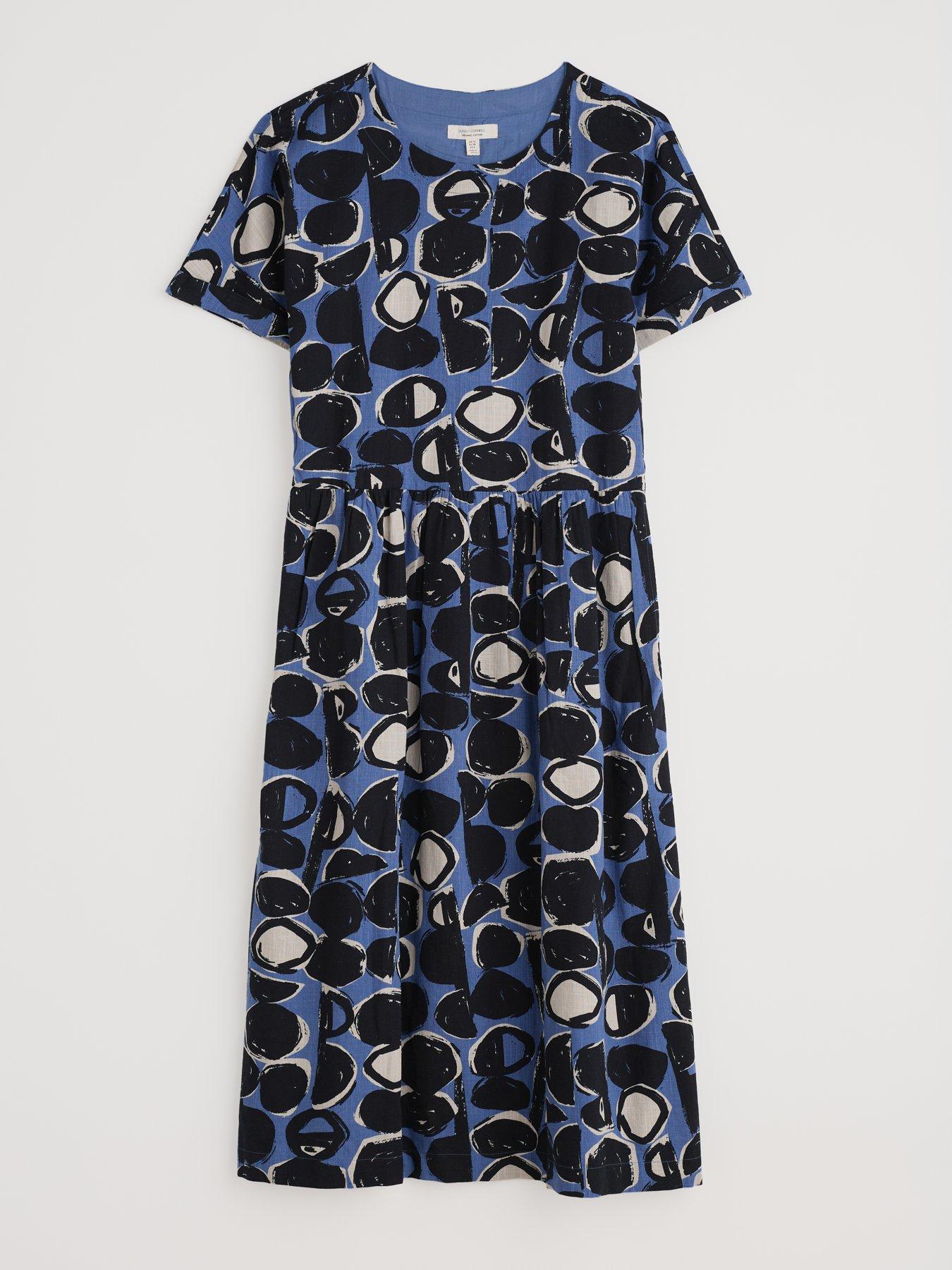  image of seasalt-cornwall-drop-waist-printed-shift-dress-navy