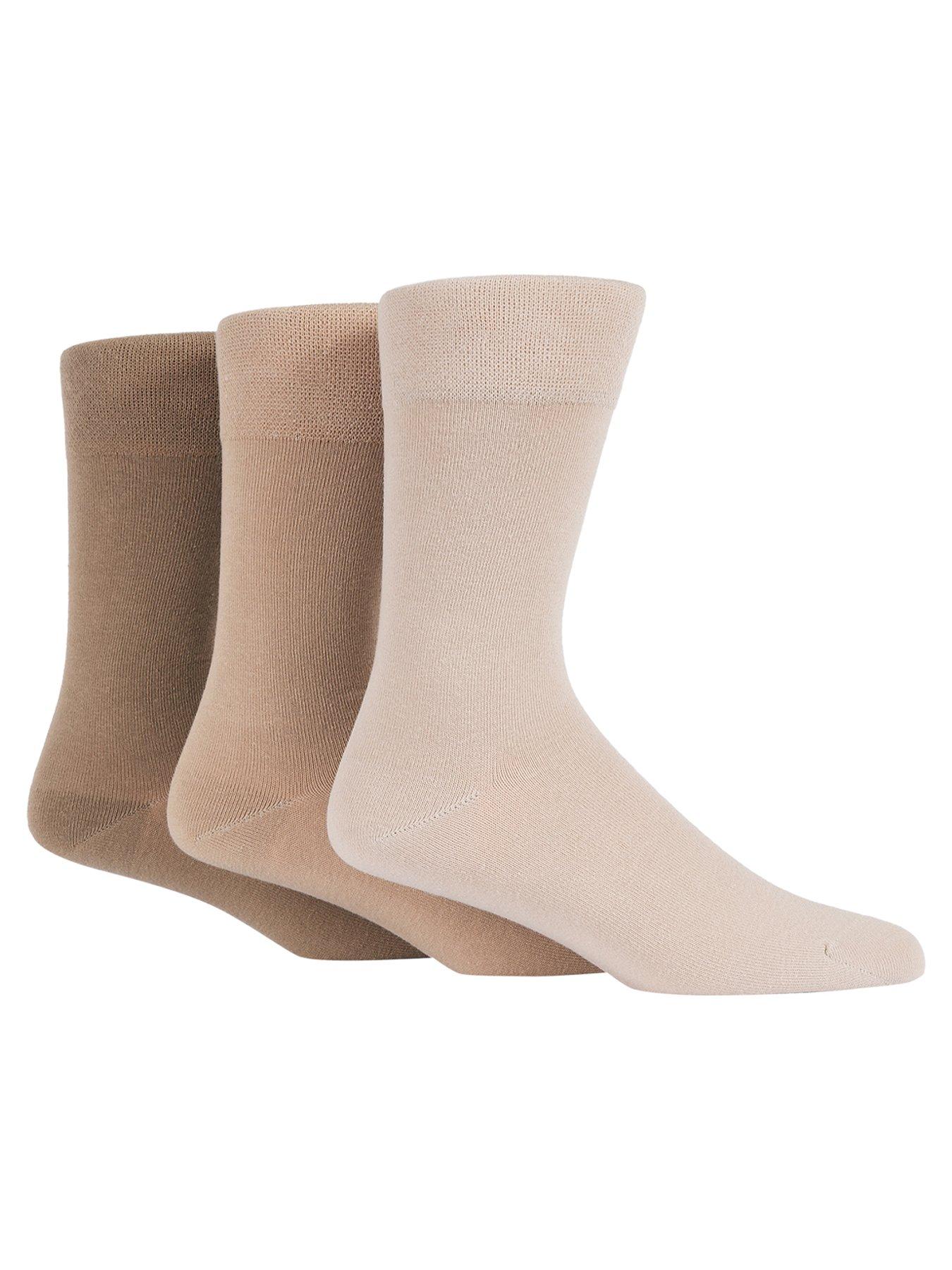 undefined Classic 3 Pack Gentle Grip Cotton Crew Socks - Beige