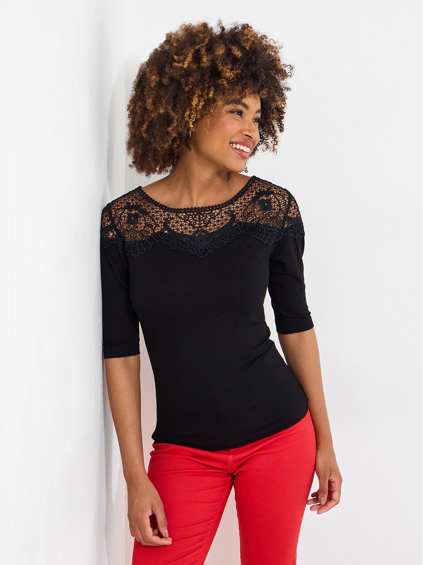  image of joe-browns-simply-stunning-lace-insert-top-black
