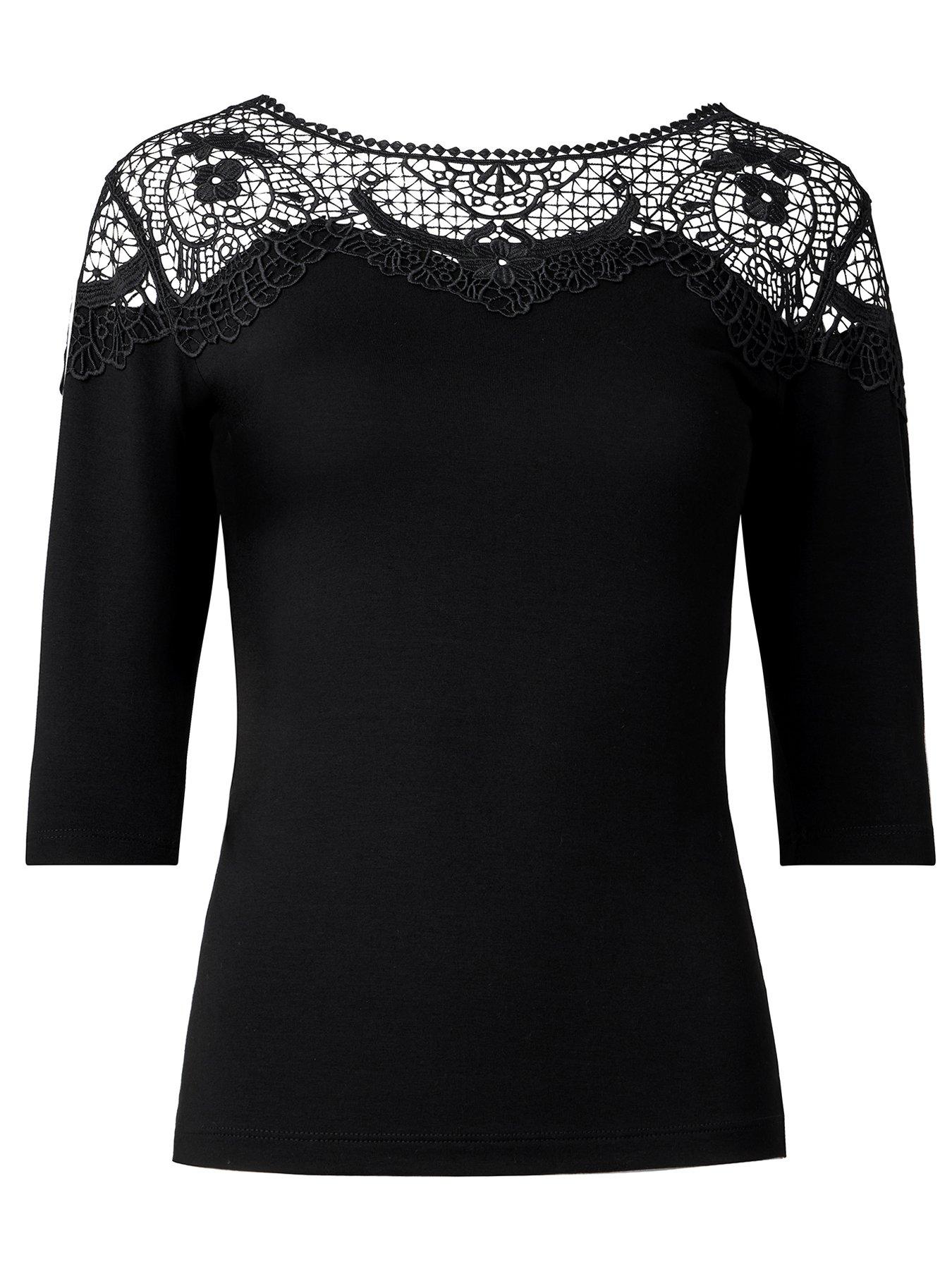  image of joe-browns-simply-stunning-lace-insert-top-black
