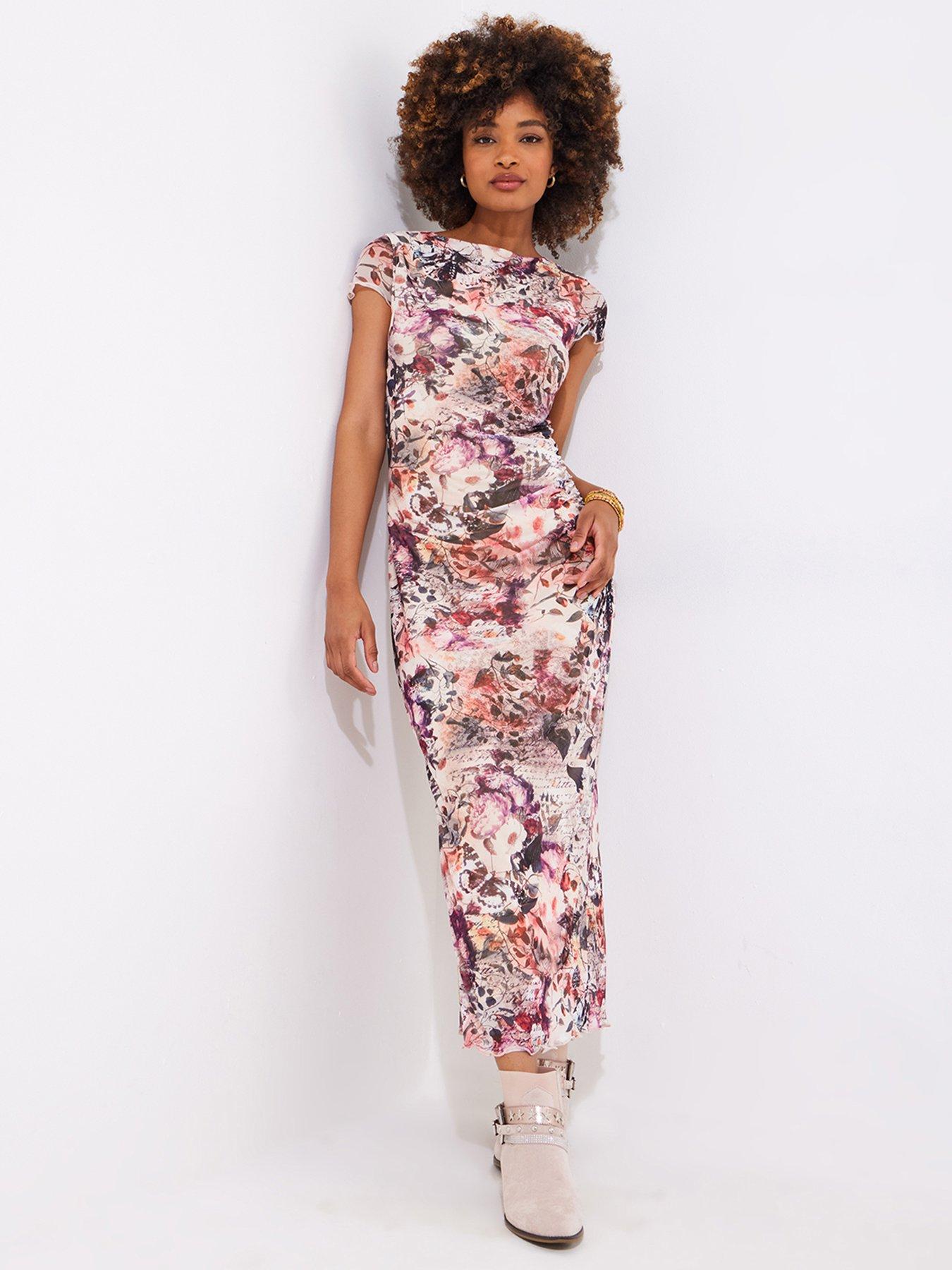 undefined Romantic Rose Stretch Mesh Maxi Dress - Pink