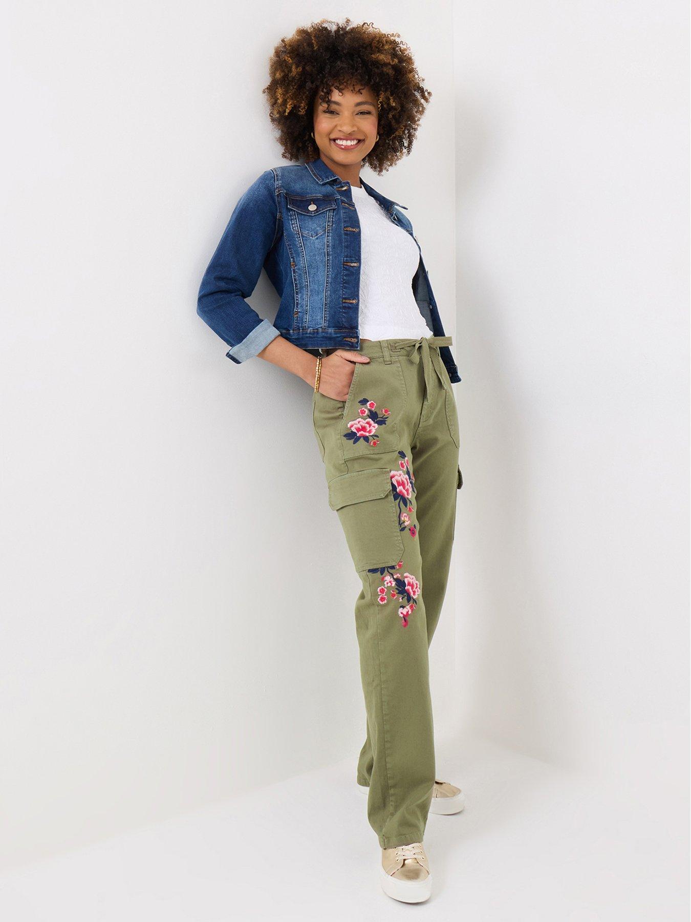 undefined Patsy Embroidered Cargo Pants - Khaki
