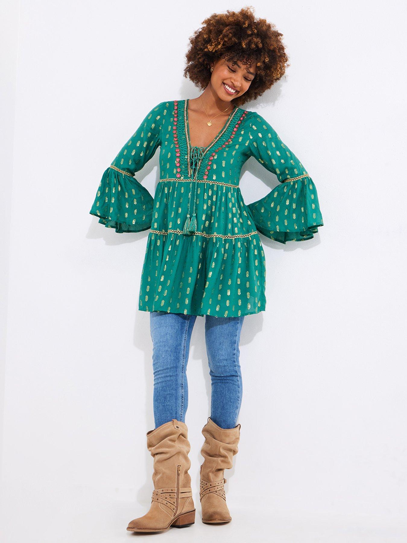 Joe Browns Festival Vibes Beaded Tunic Dress - Green | Littlewoods