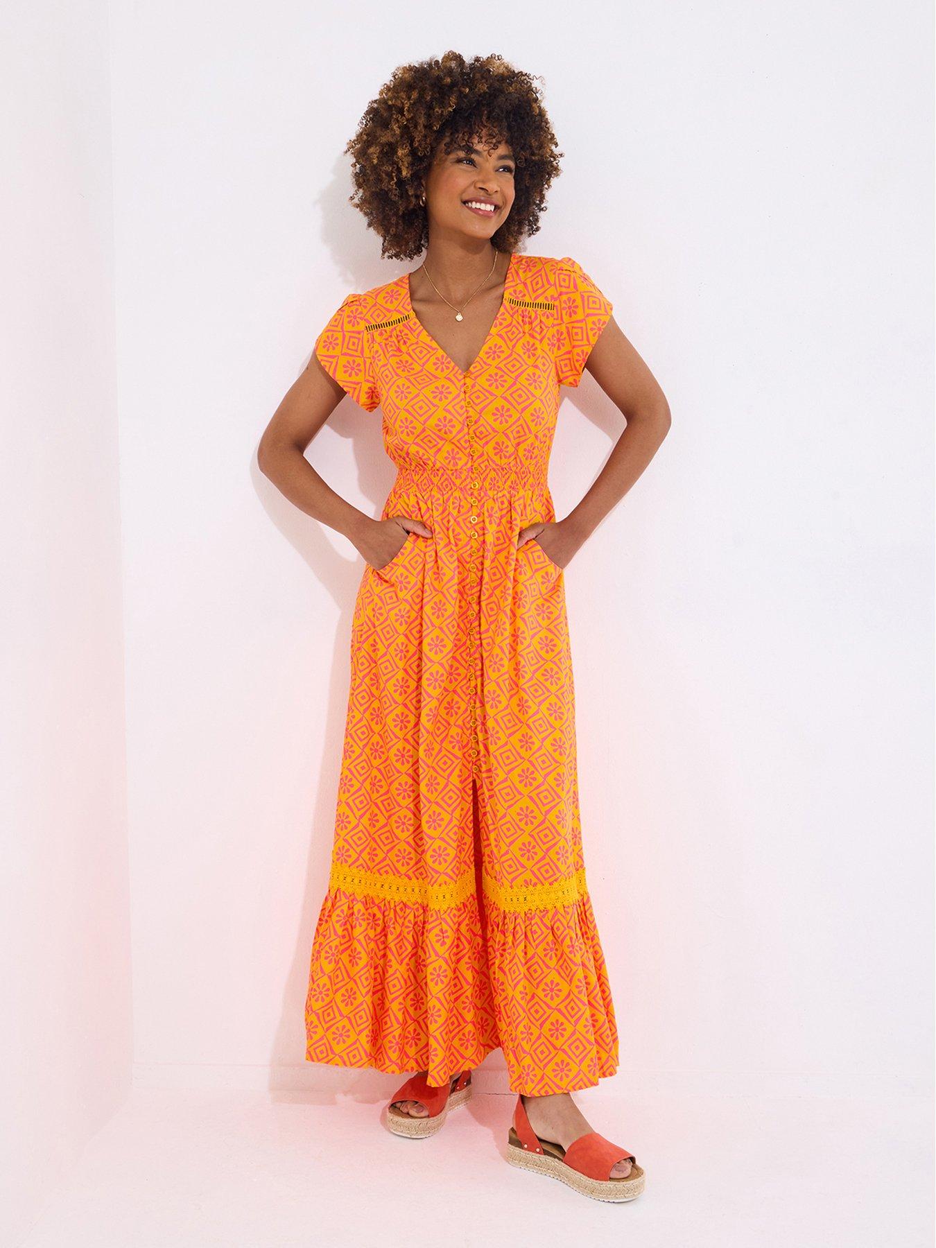 undefined Print Maxi Dress - Orange