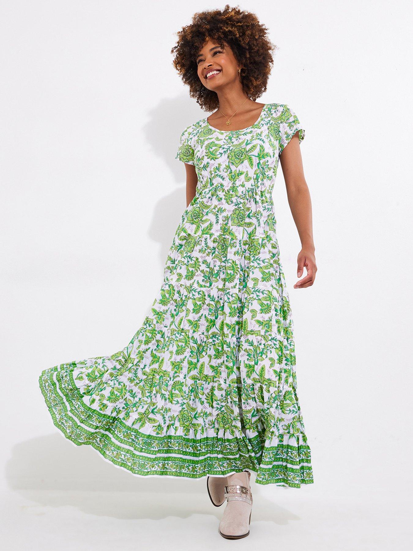 undefined Hannah Floral Crinkle Cotton Maxi Dress - Green