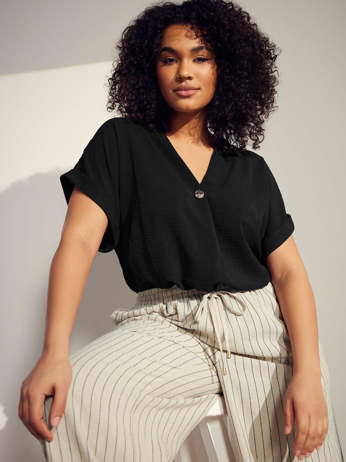  image of evans-button-detail-blouse-black