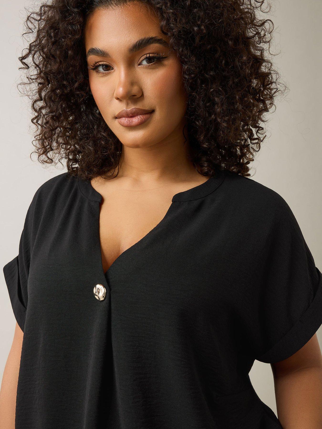  image of evans-button-detail-blouse-black