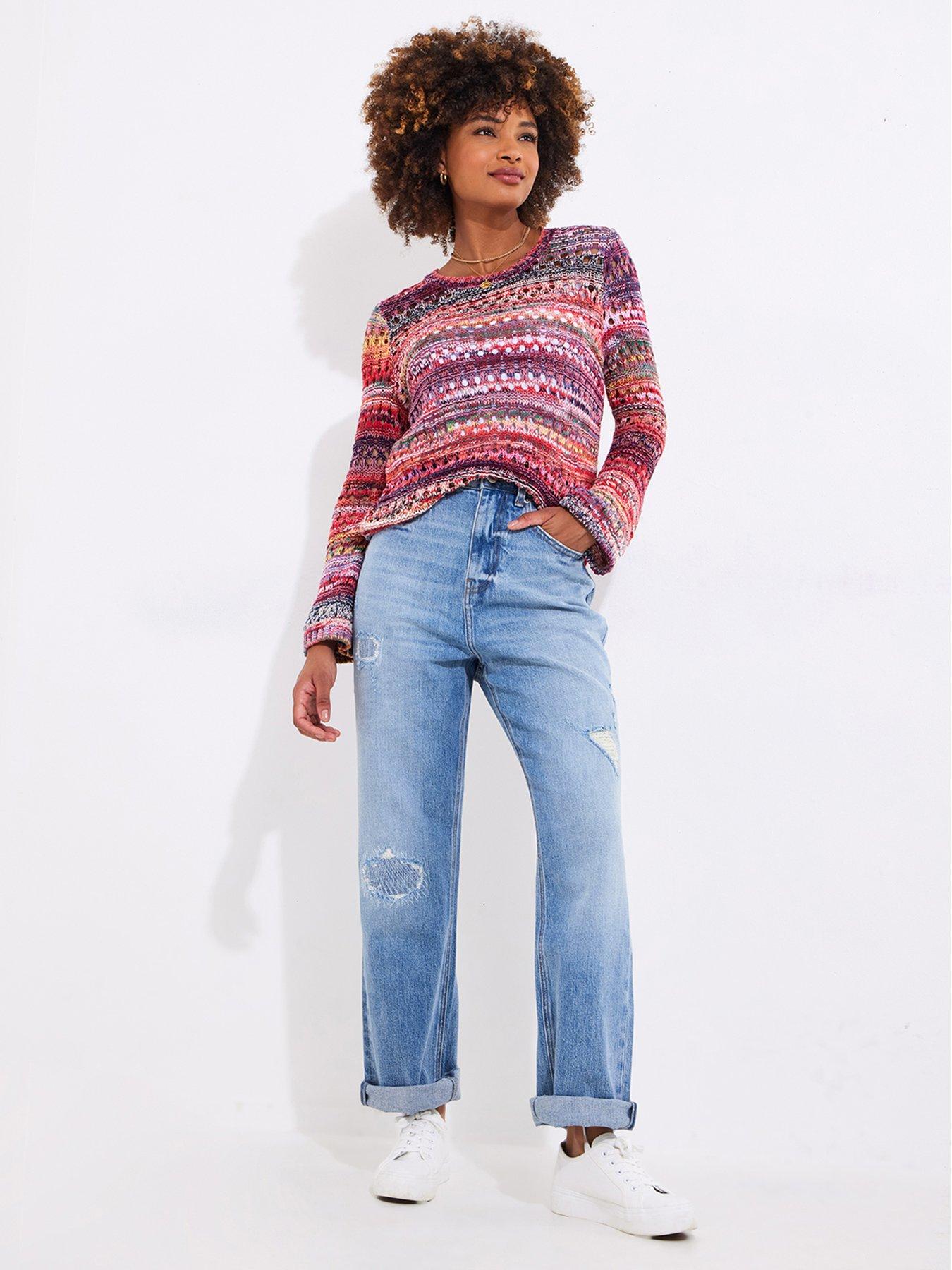  image of joe-browns-boho-days-open-knit-long-sleeve-jumper-red