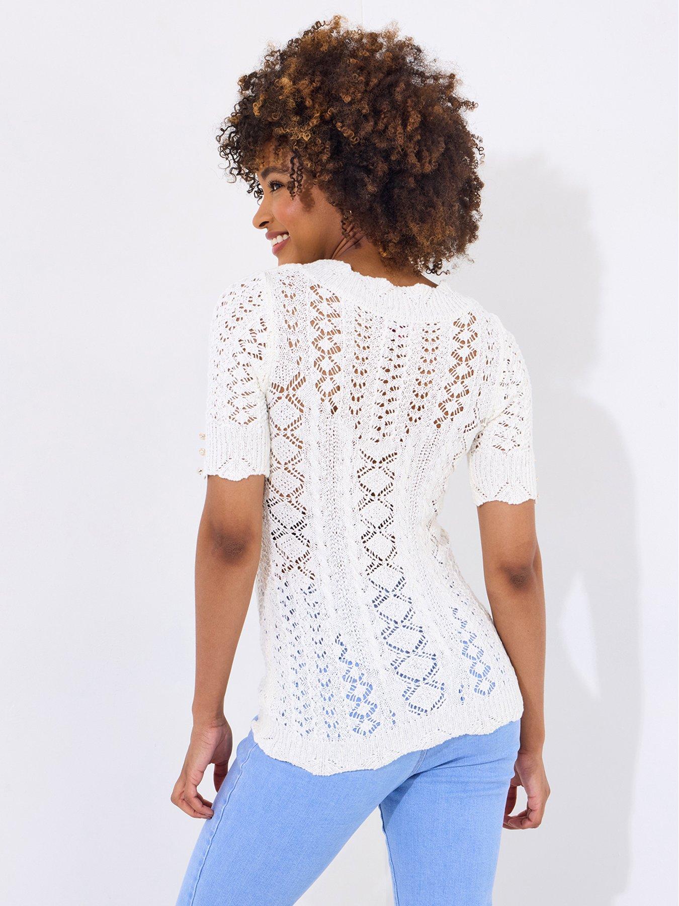  image of joe-browns-lola-short-sleeve-patterned-knit-jumper-cream