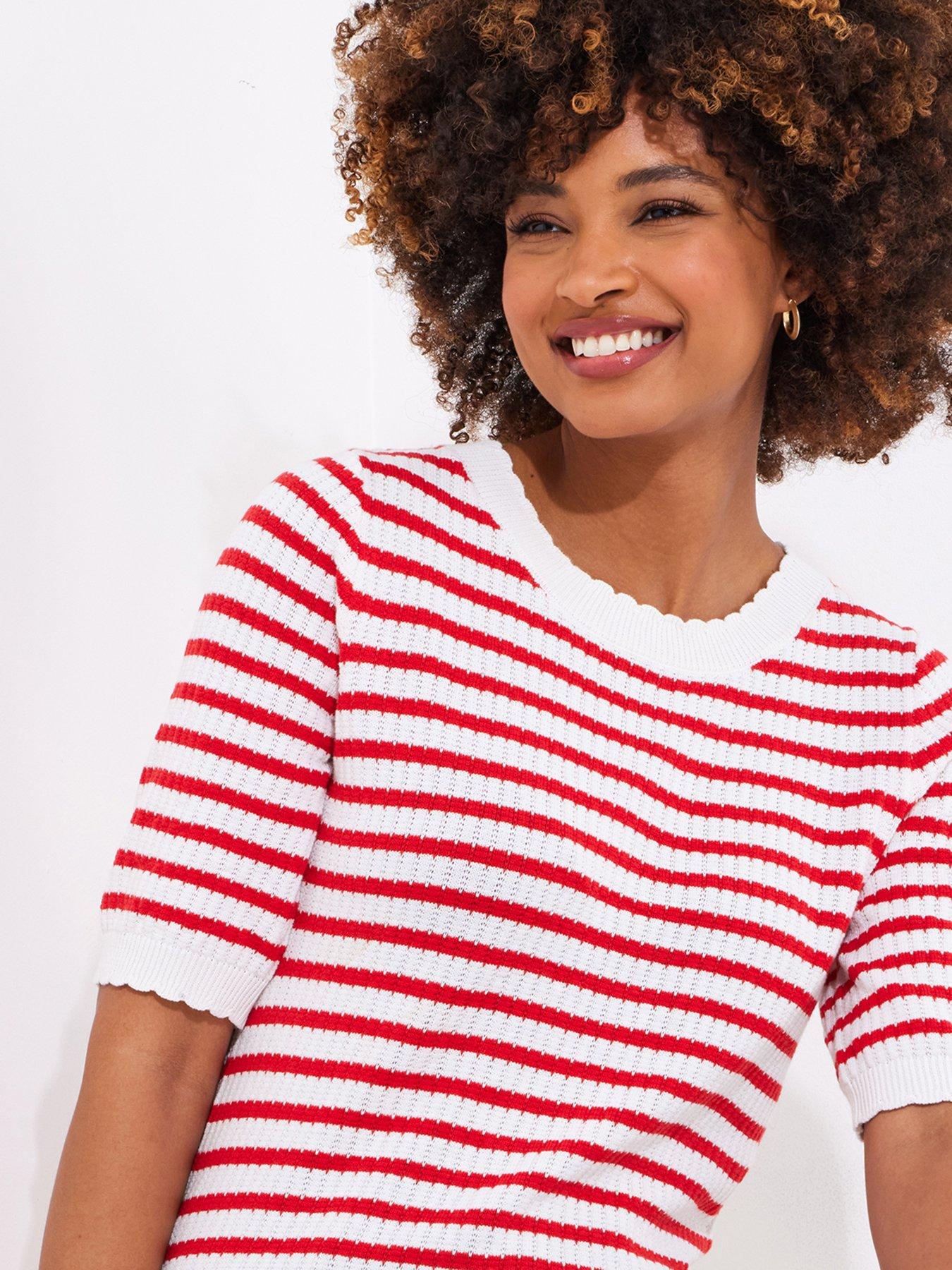 undefined Lucie Stripe Short Sleeve Knitted Top - Red