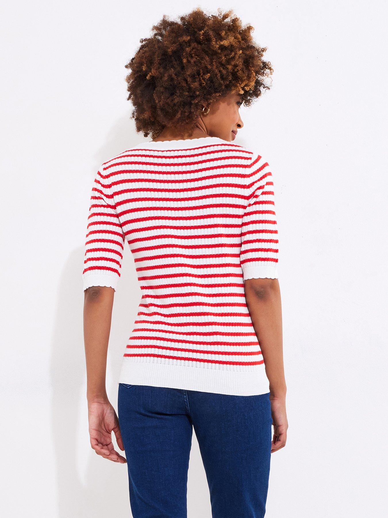  image of joe-browns-lucie-stripe-short-sleeve-knitted-top-red