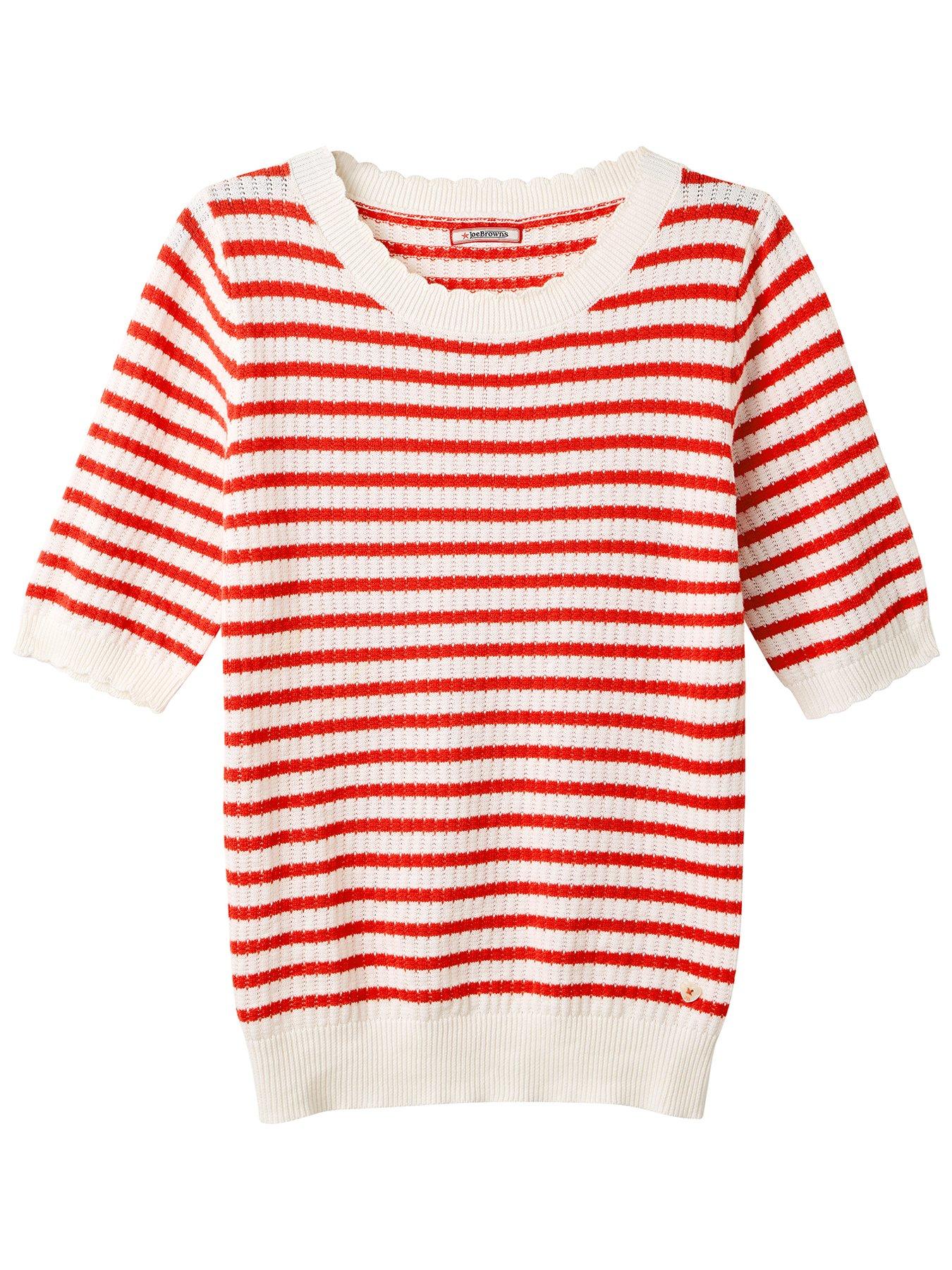 image of joe-browns-lucie-stripe-short-sleeve-knitted-top-red
