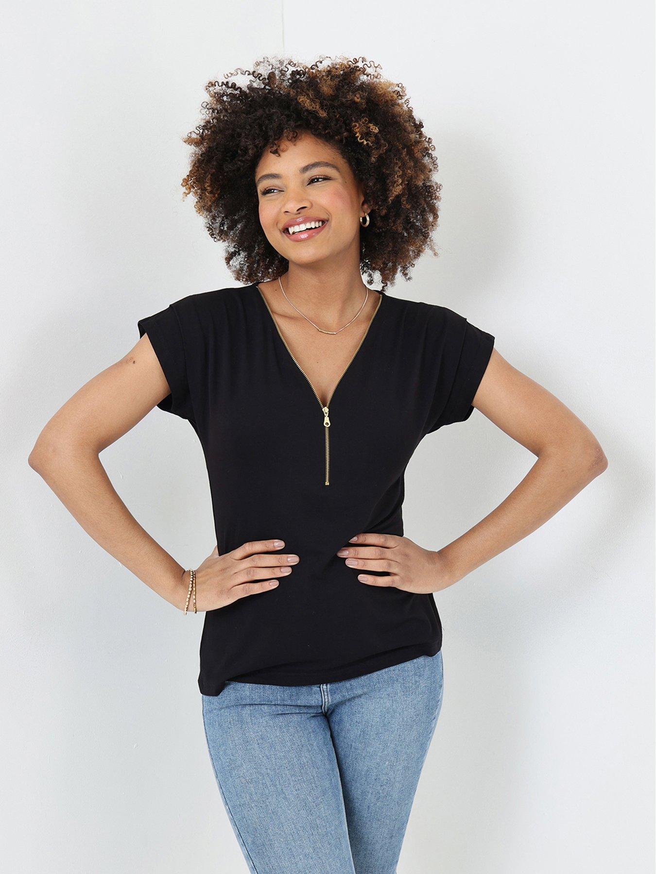  image of joe-browns-zip-it-up-cap-sleeve-jersey-top-black