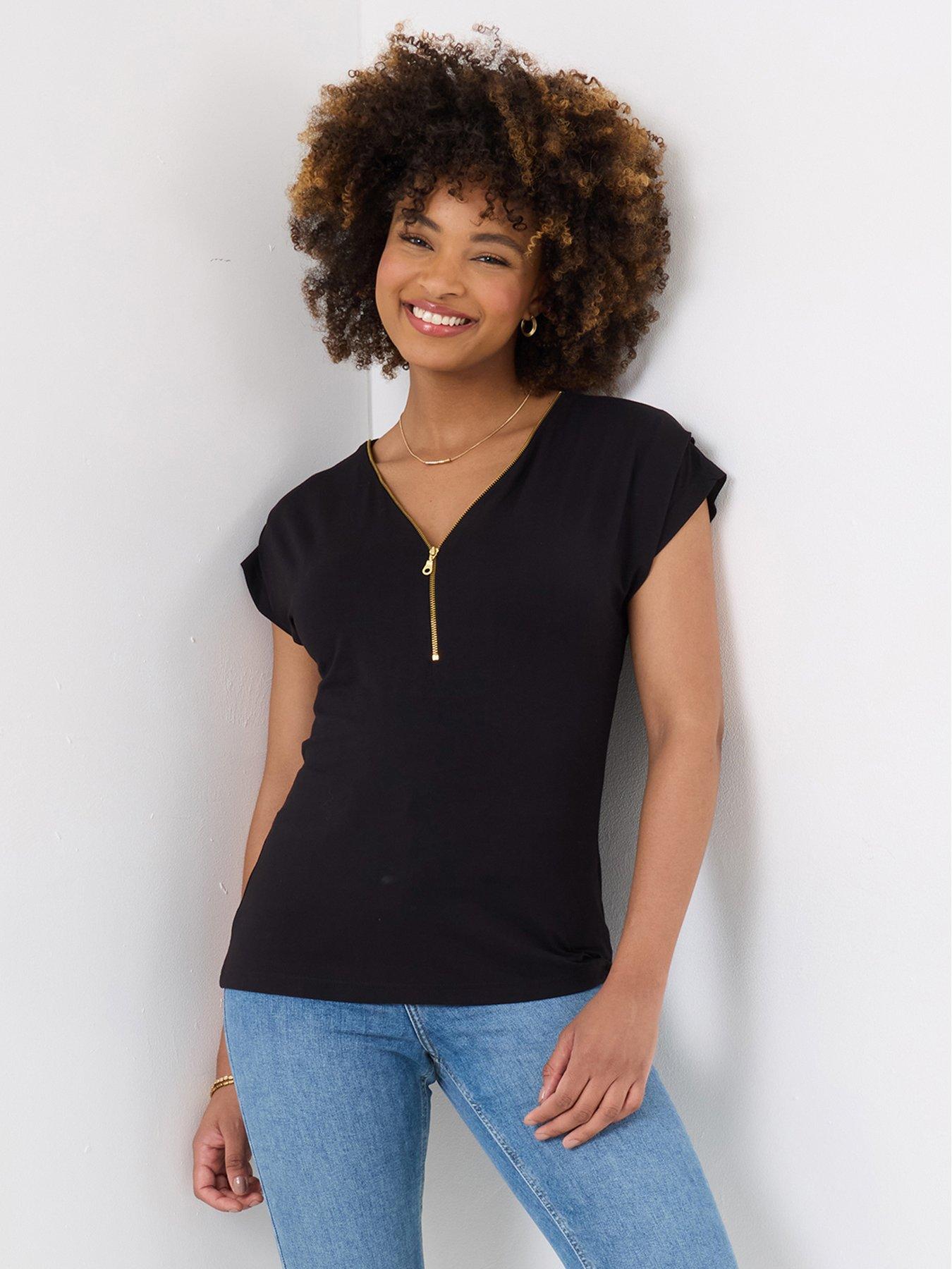  image of joe-browns-zip-it-up-cap-sleeve-jersey-top-black
