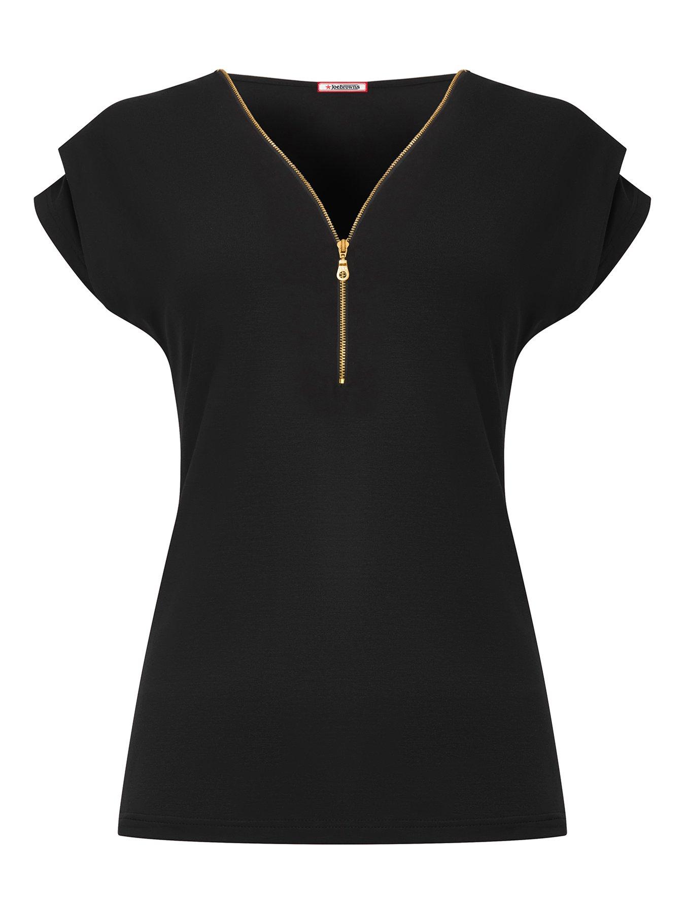  image of joe-browns-zip-it-up-cap-sleeve-jersey-top-black
