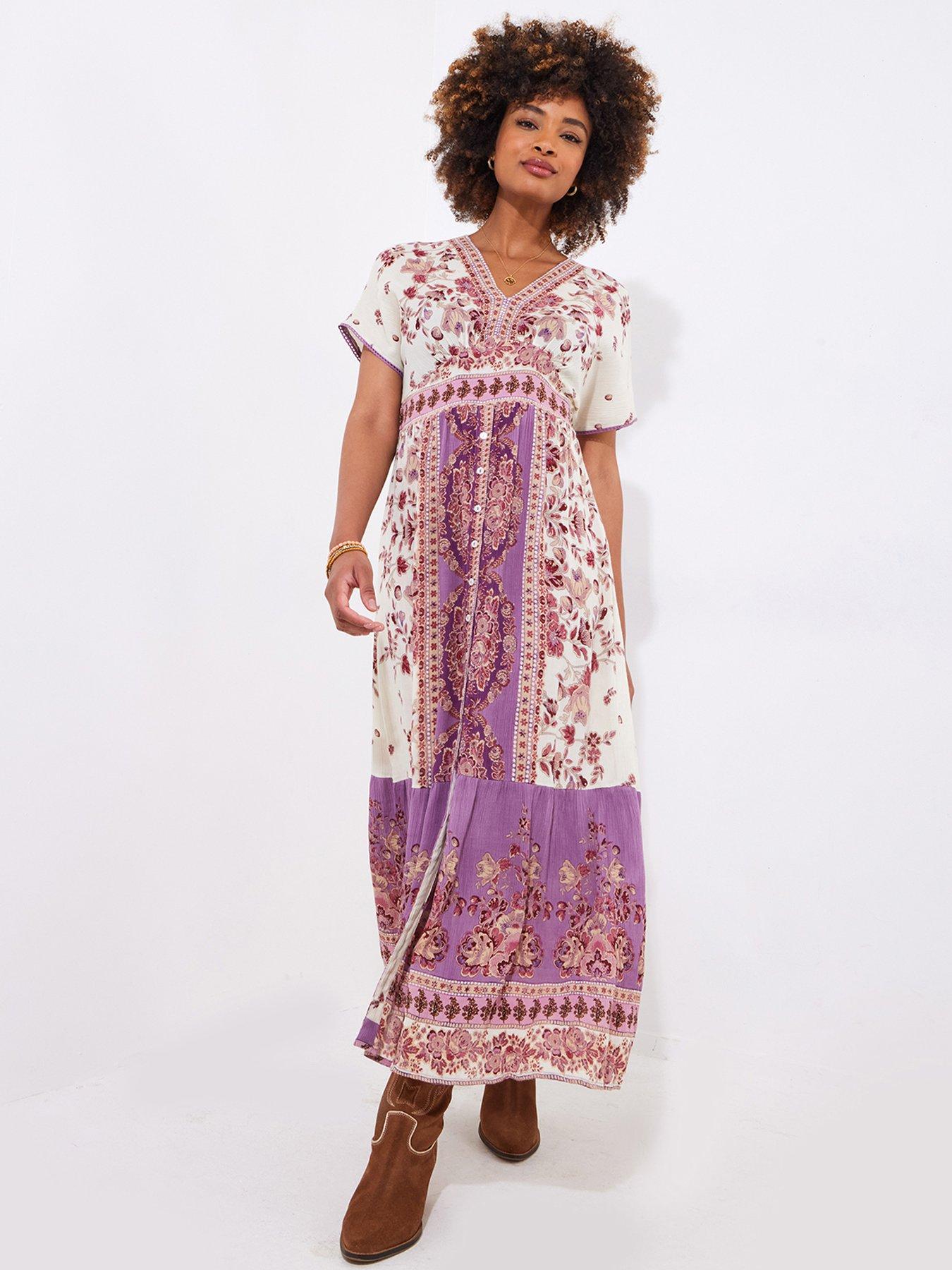 Joe Browns Vivienne Placement Print Maxi Dress - Purple