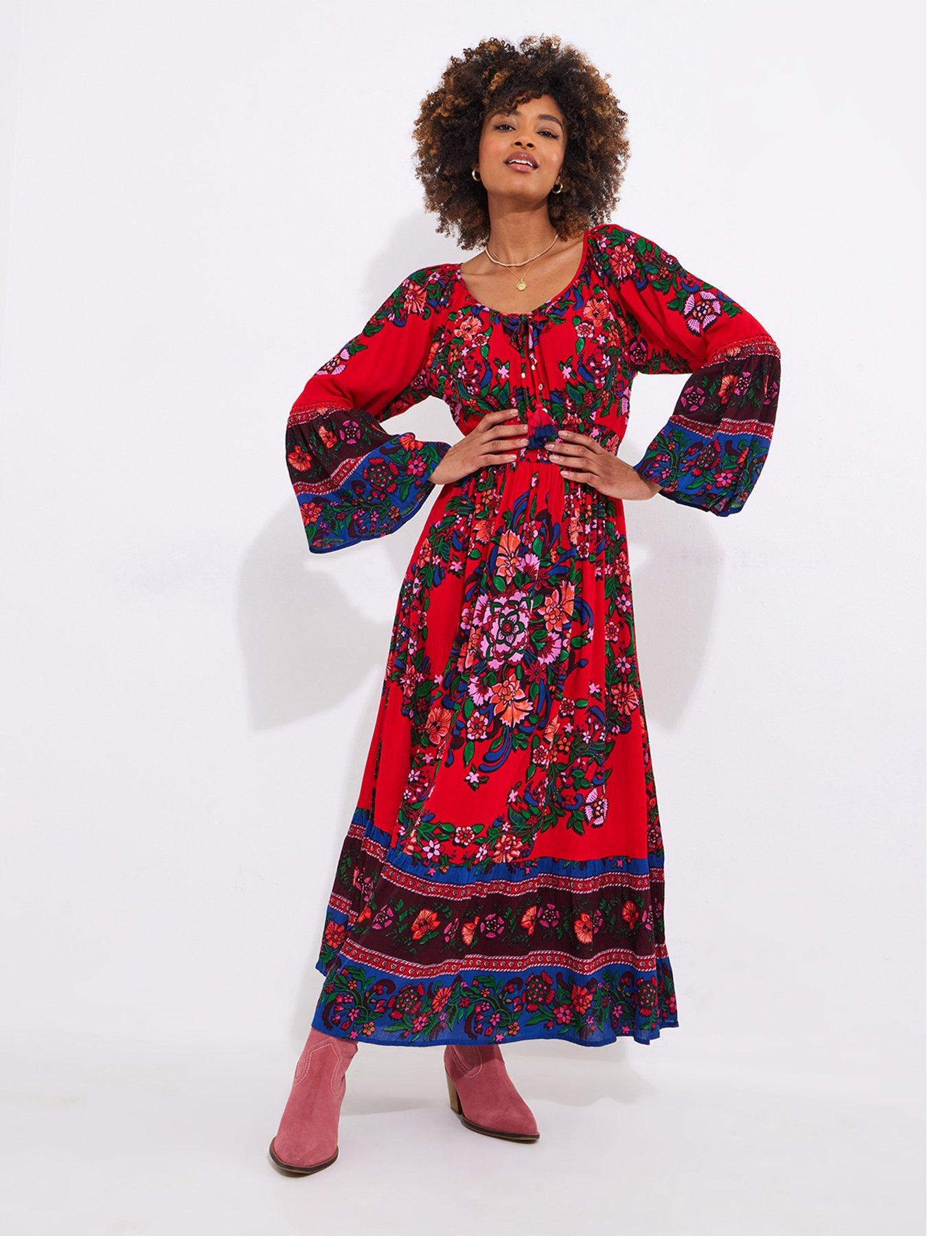 undefined Elsa Boho Printed Maxi Dress - Red
