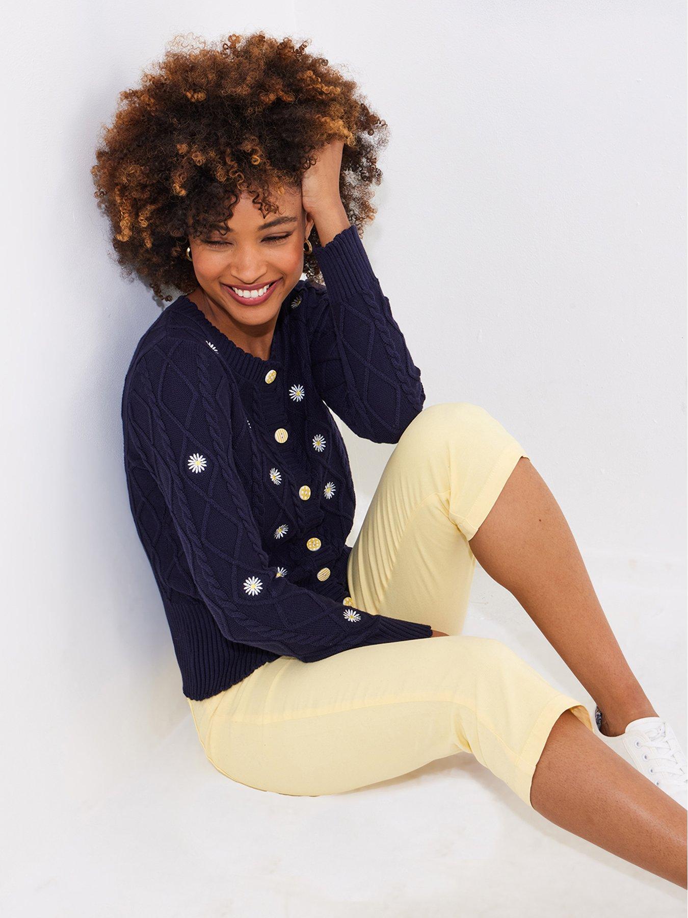  image of joe-browns-daisy-embroidered-cable-knit-cardigan-navy