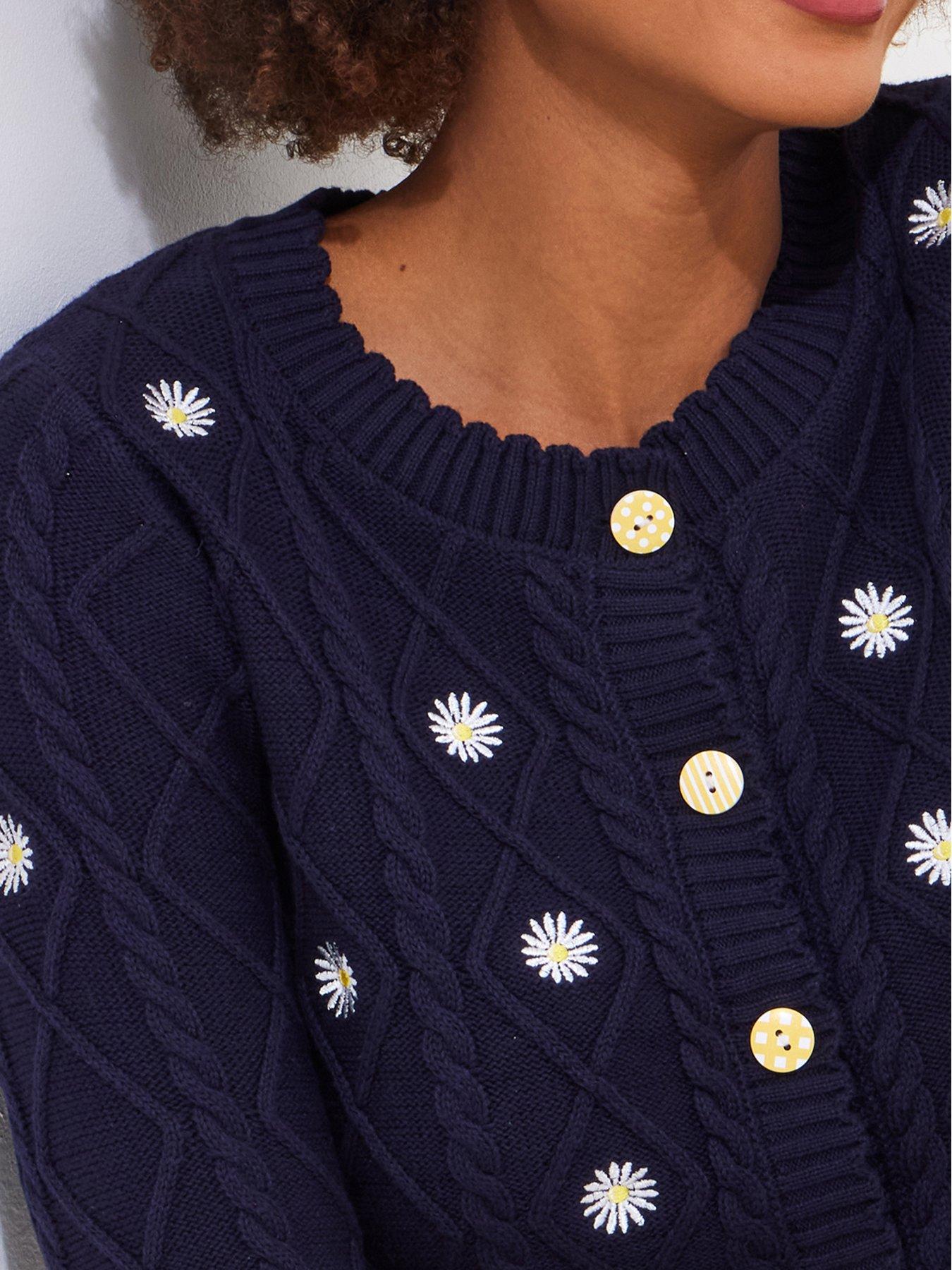  image of joe-browns-daisy-embroidered-cable-knit-cardigan-navy