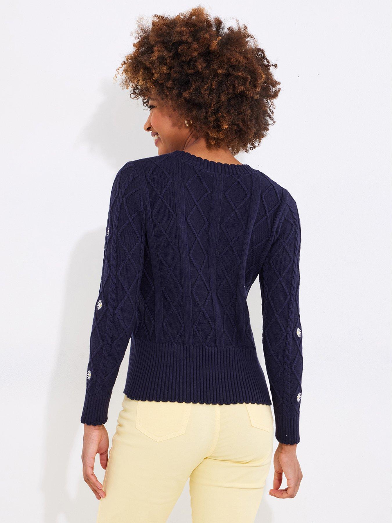  image of joe-browns-daisy-embroidered-cable-knit-cardigan-navy
