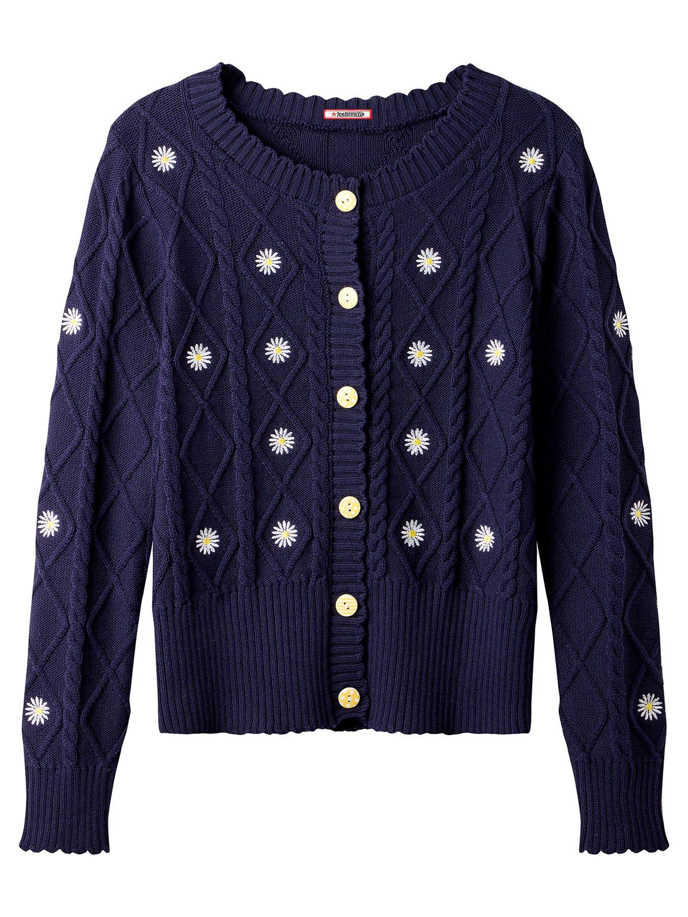  image of joe-browns-daisy-embroidered-cable-knit-cardigan-navy