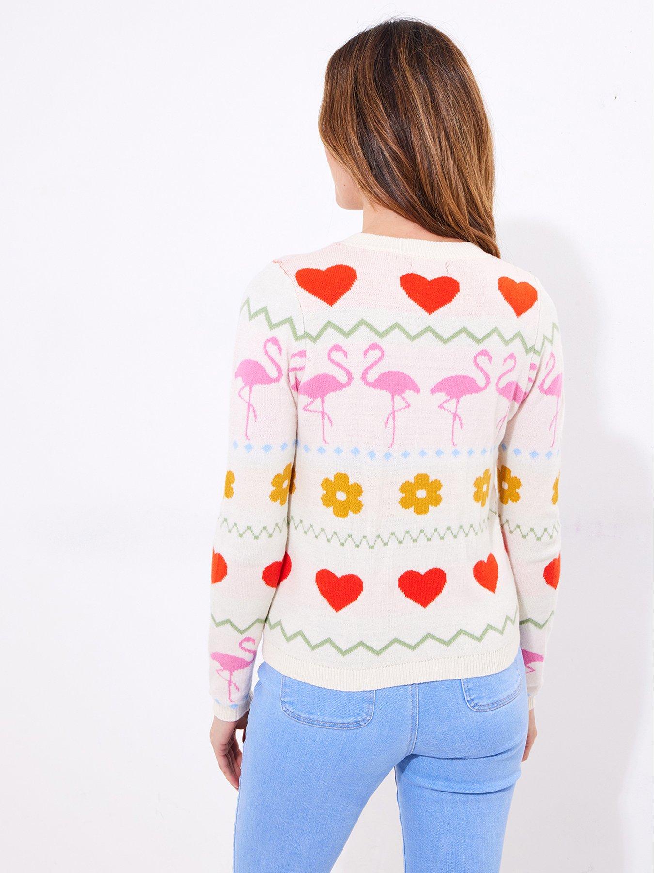  image of joe-browns-summer-fun-flamingo-patterned-cardigan-cream
