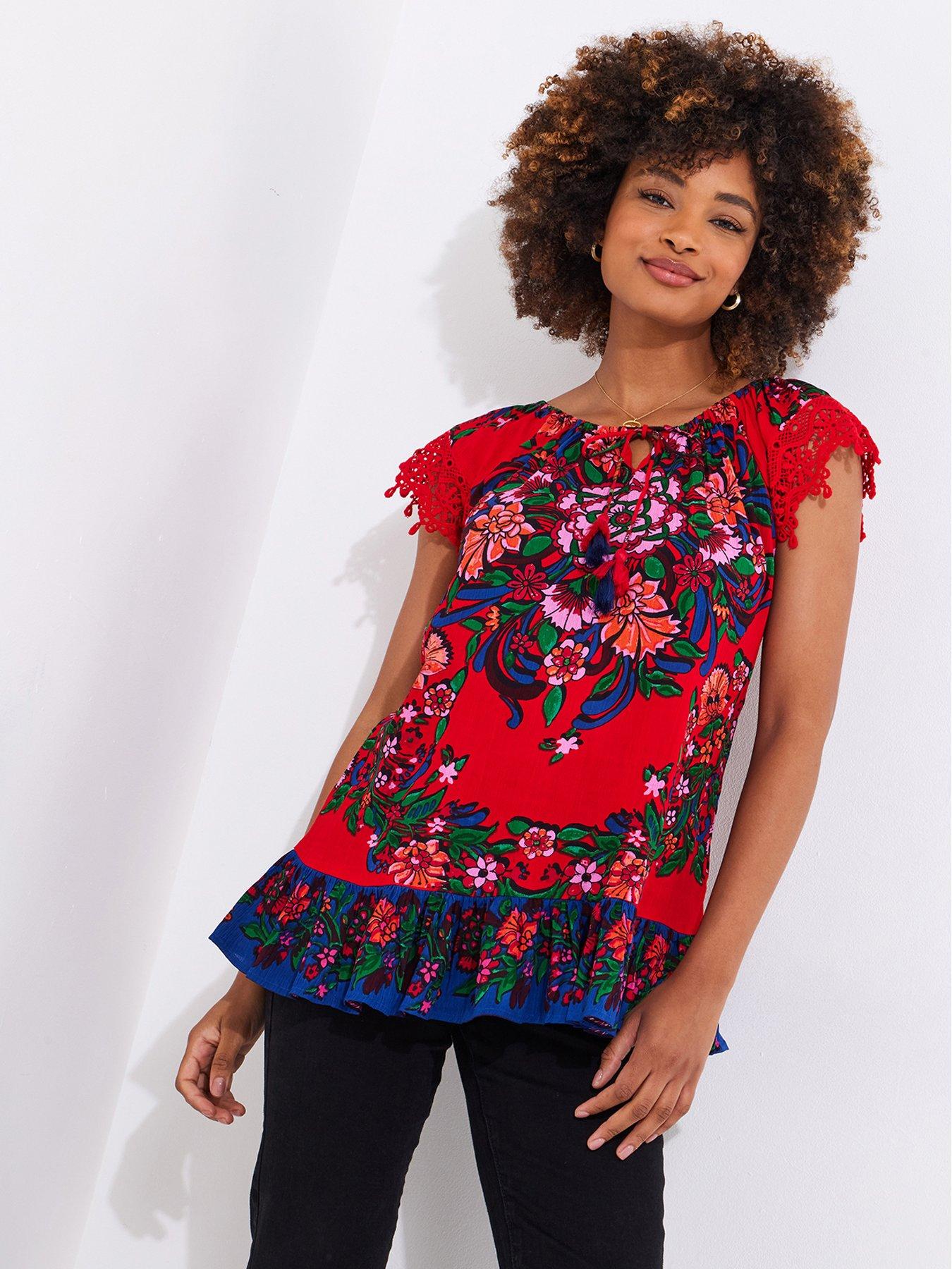 Joe Browns Joyful Floral Boho Top - Red
