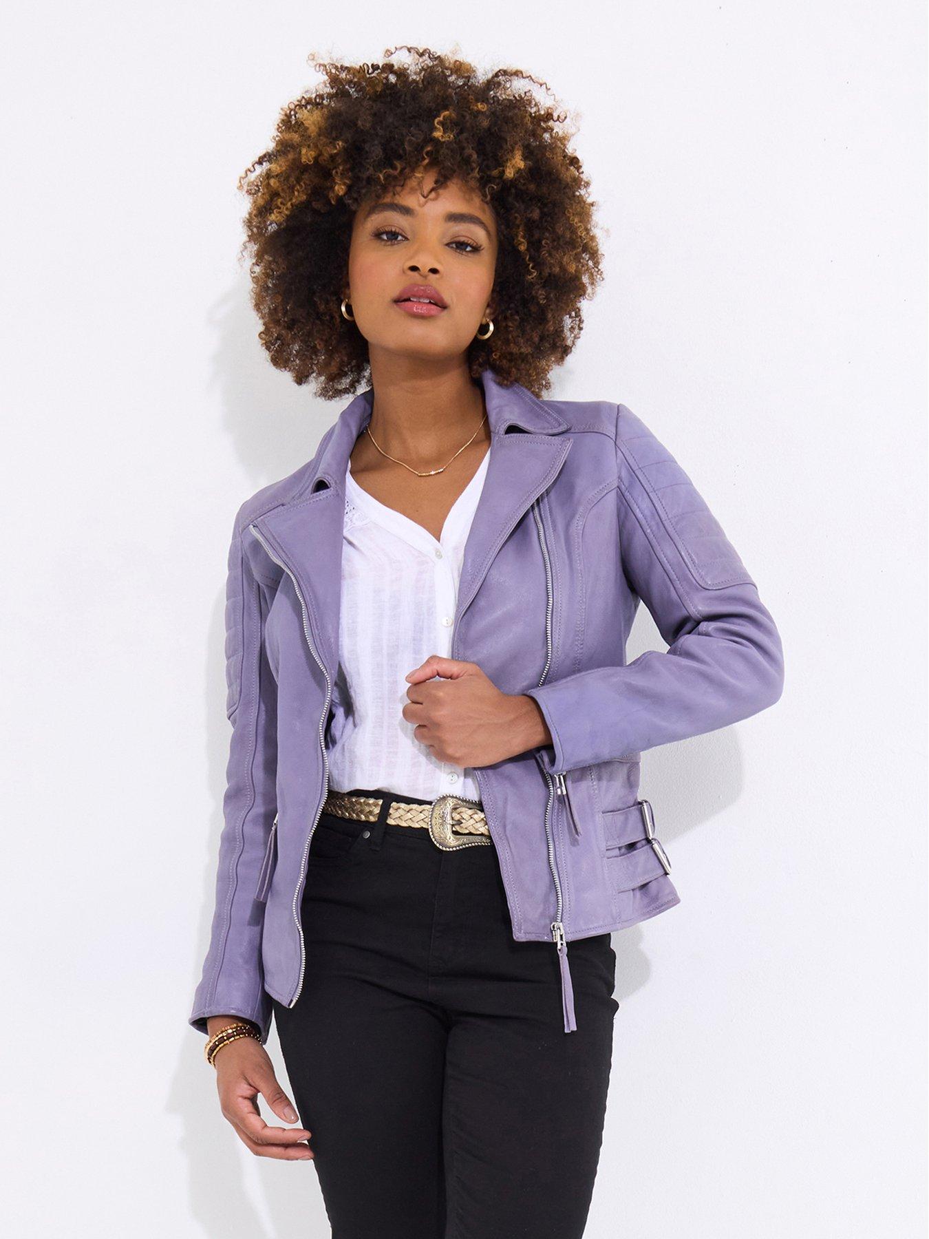 undefined Ruby Leather Collared Biker Jacket - Lilac