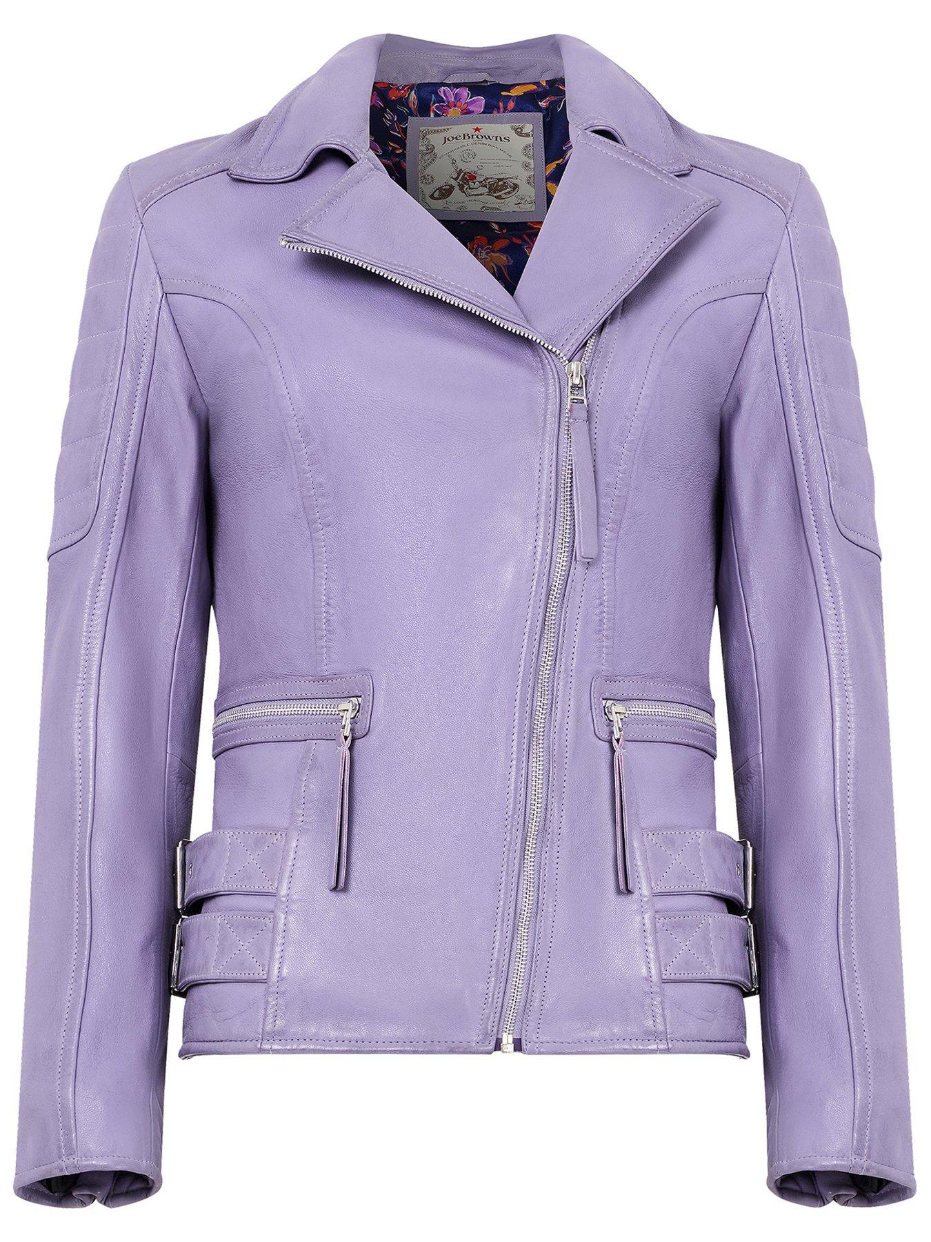  image of joe-browns-ruby-leather-collared-biker-jacket-lilac