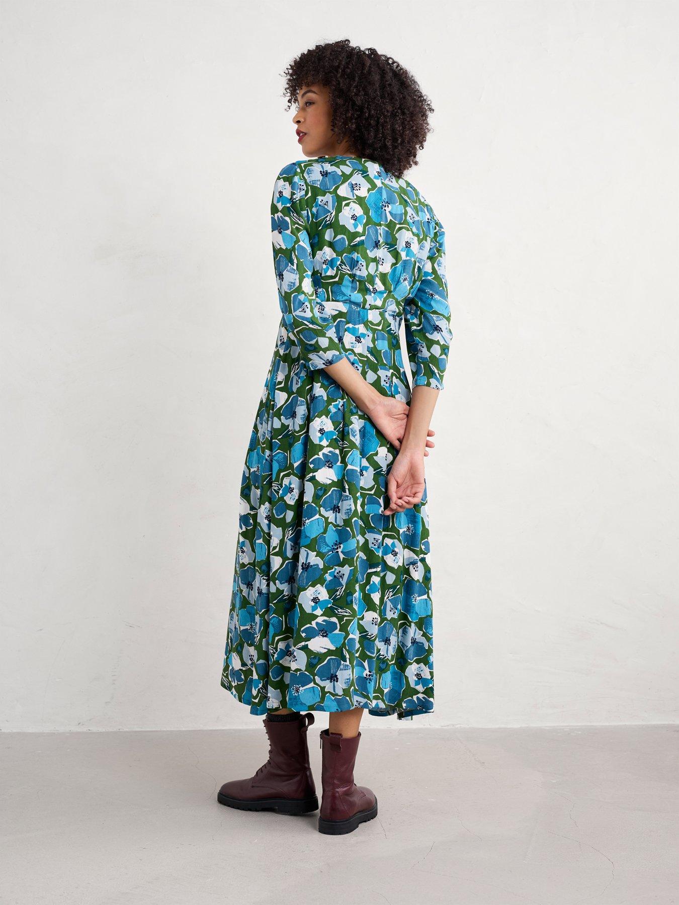  image of seasalt-cornwall-floral-waisted-maxi-dress-green