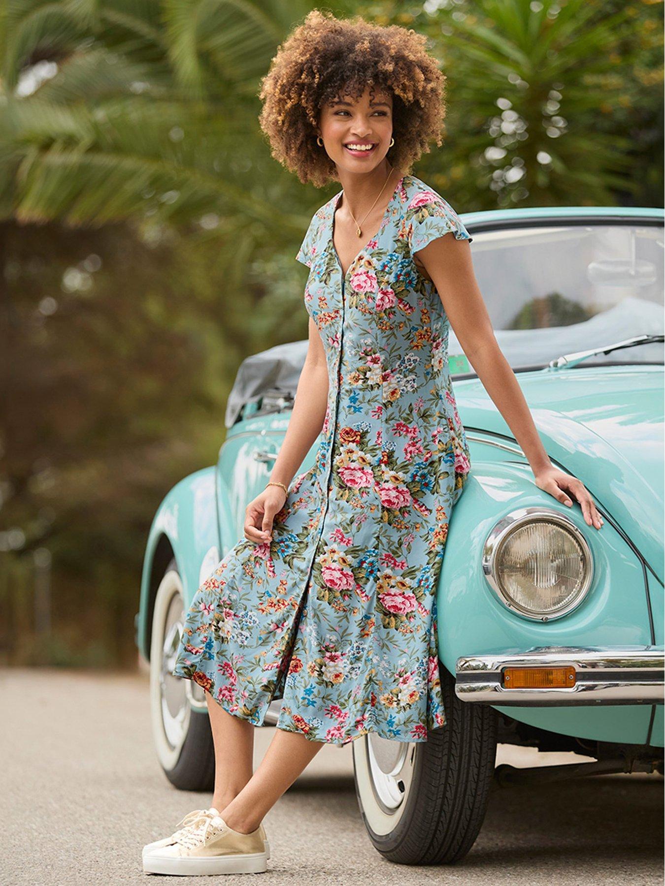 Joe Browns Romantic Roses Button Through Dress - Blue