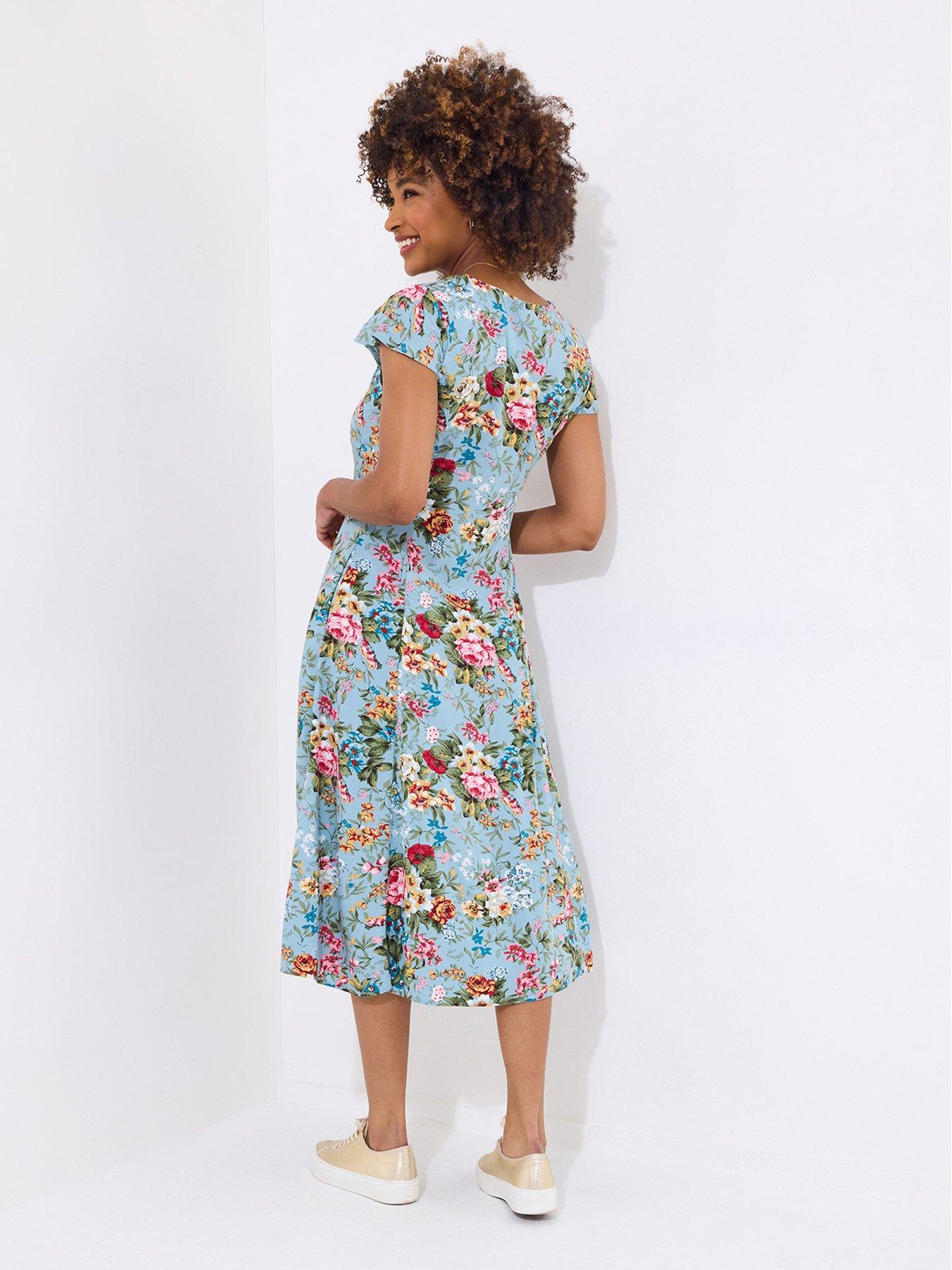  image of joe-browns-romantic-roses-button-through-dress-blue