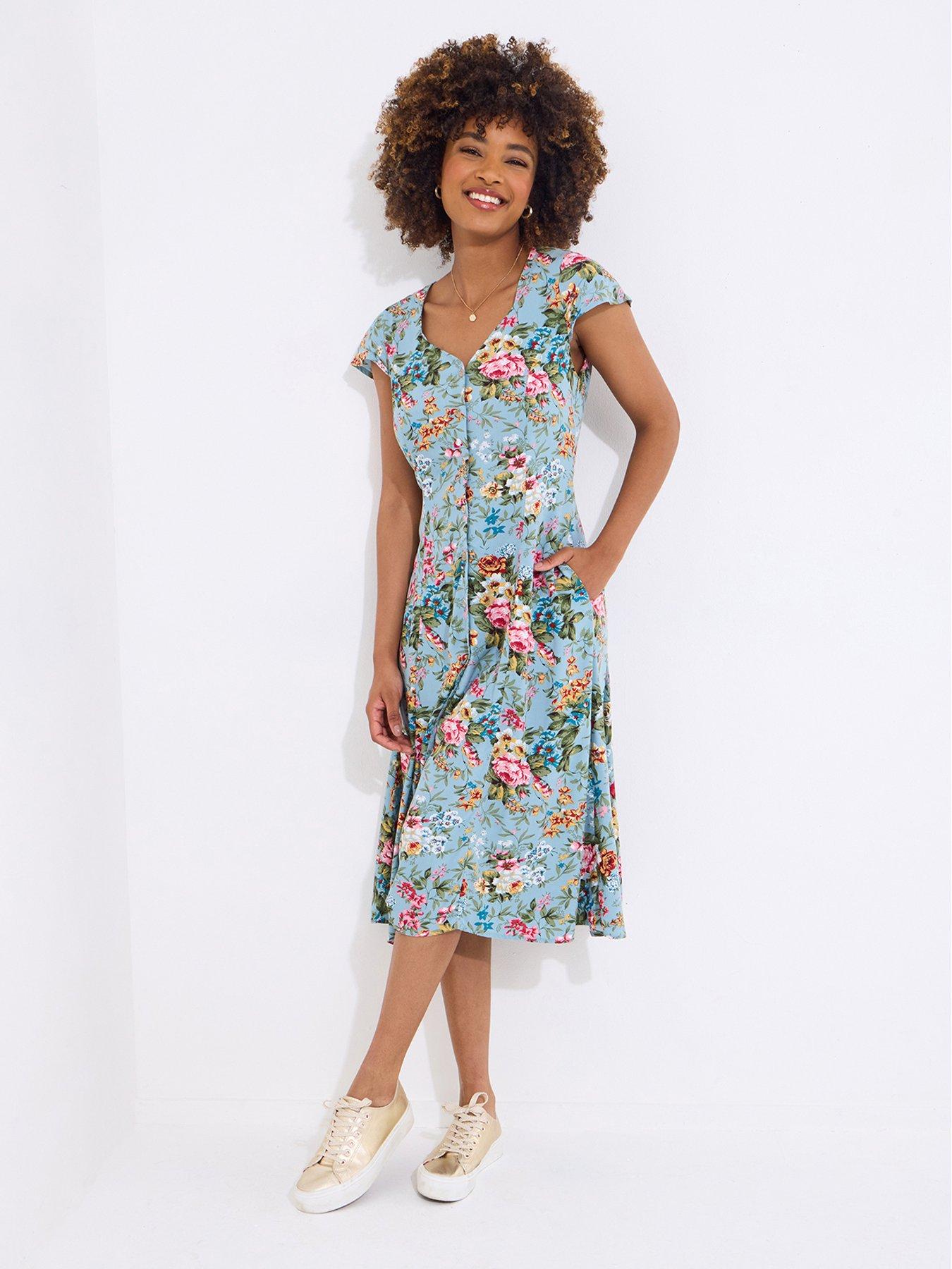  image of joe-browns-romantic-roses-button-through-dress-blue