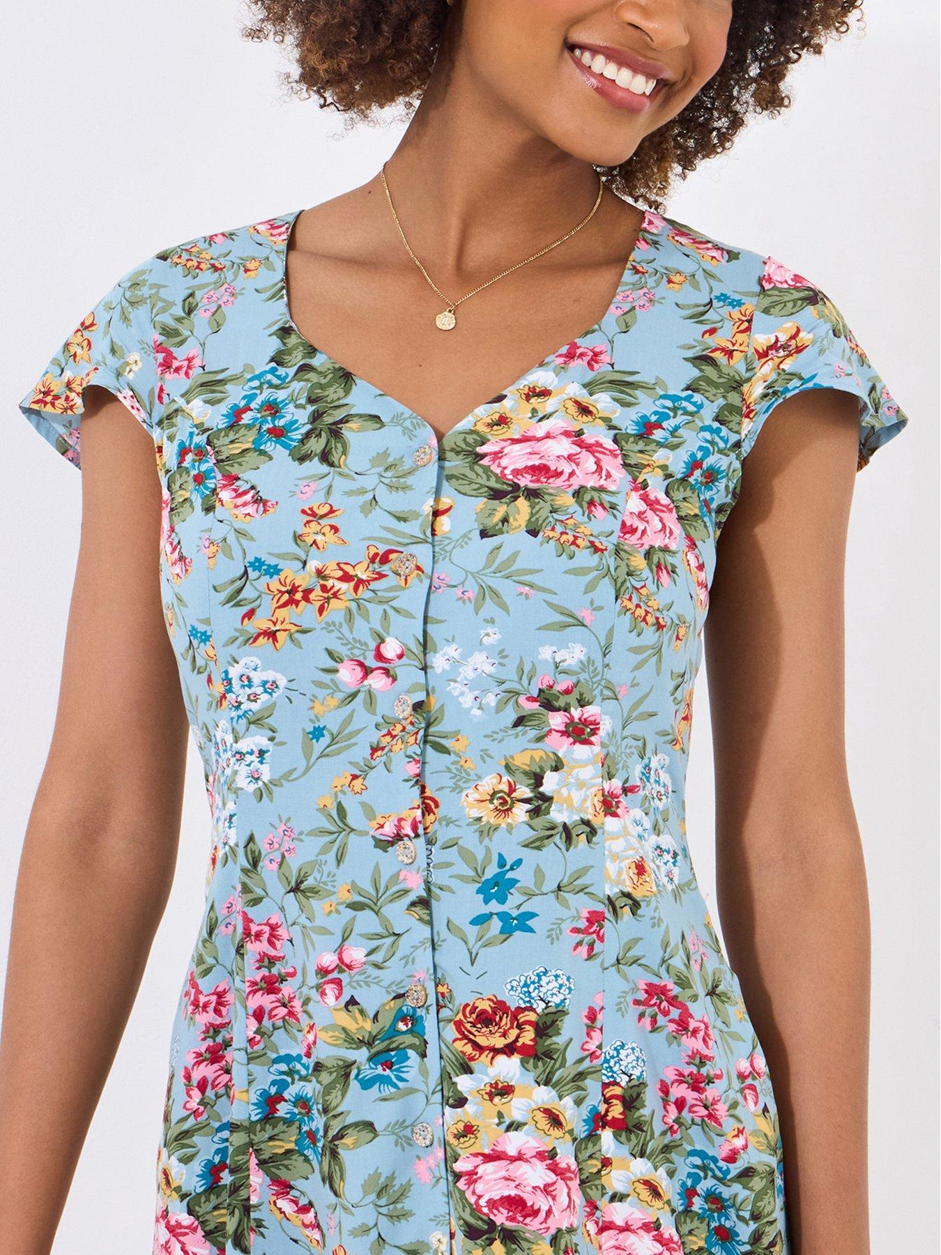  image of joe-browns-romantic-roses-button-through-dress-blue