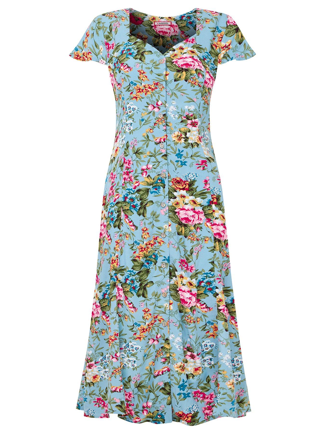  image of joe-browns-romantic-roses-button-through-dress-blue