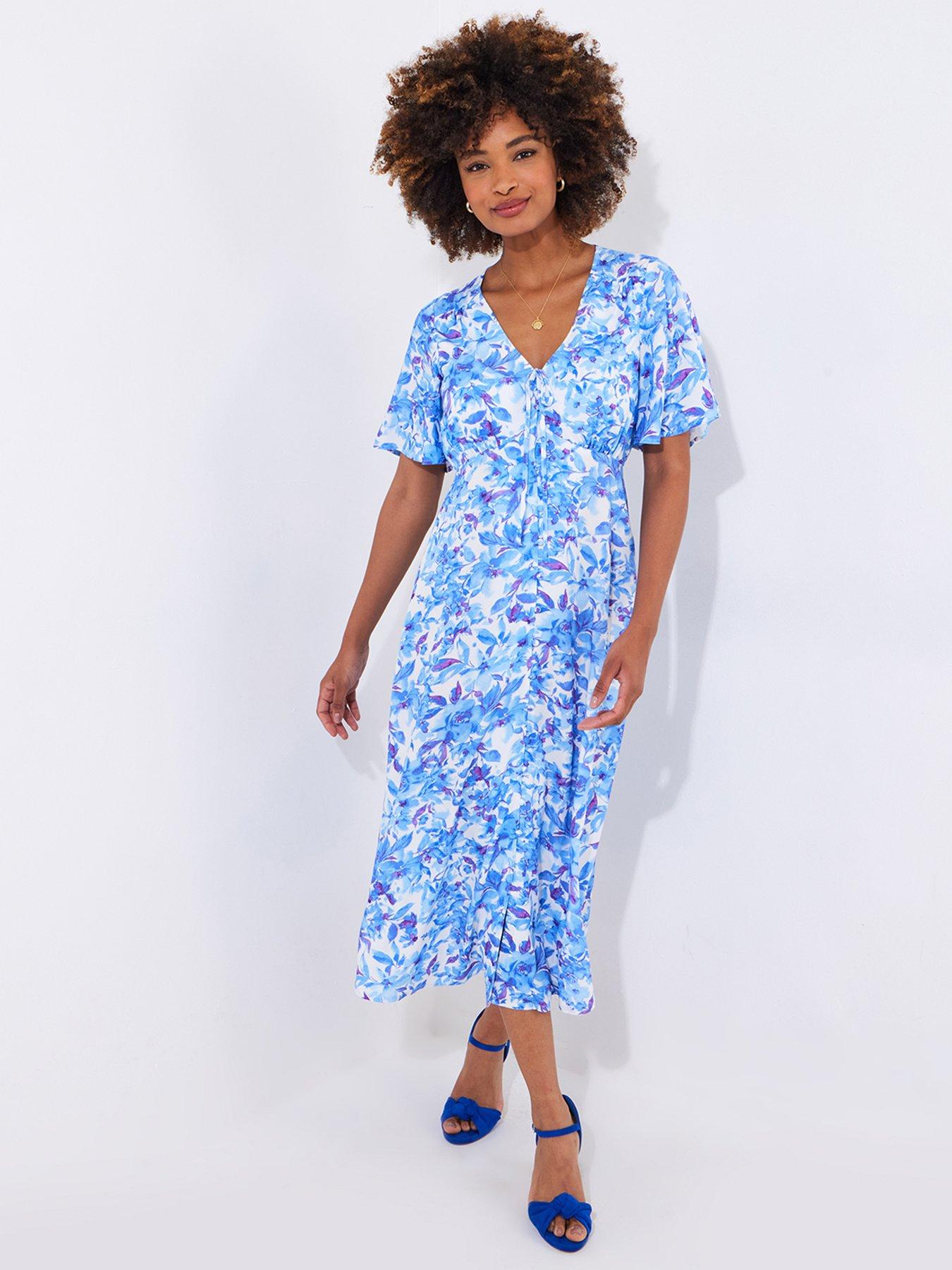  image of joe-browns-olivia-floral-printed-midi-dress-blue