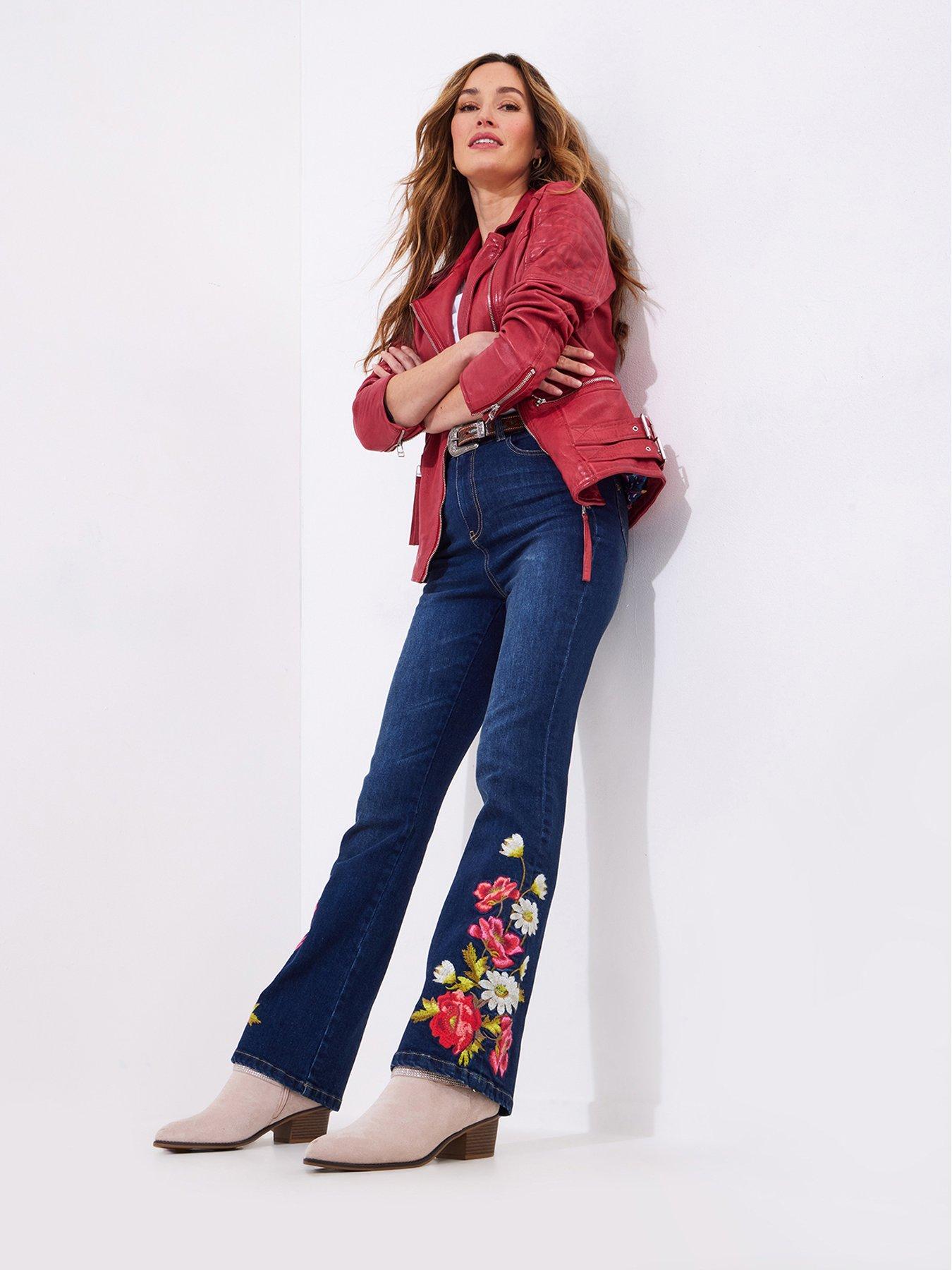 undefined Fabulous Floral Embroidered Jeans - Blue