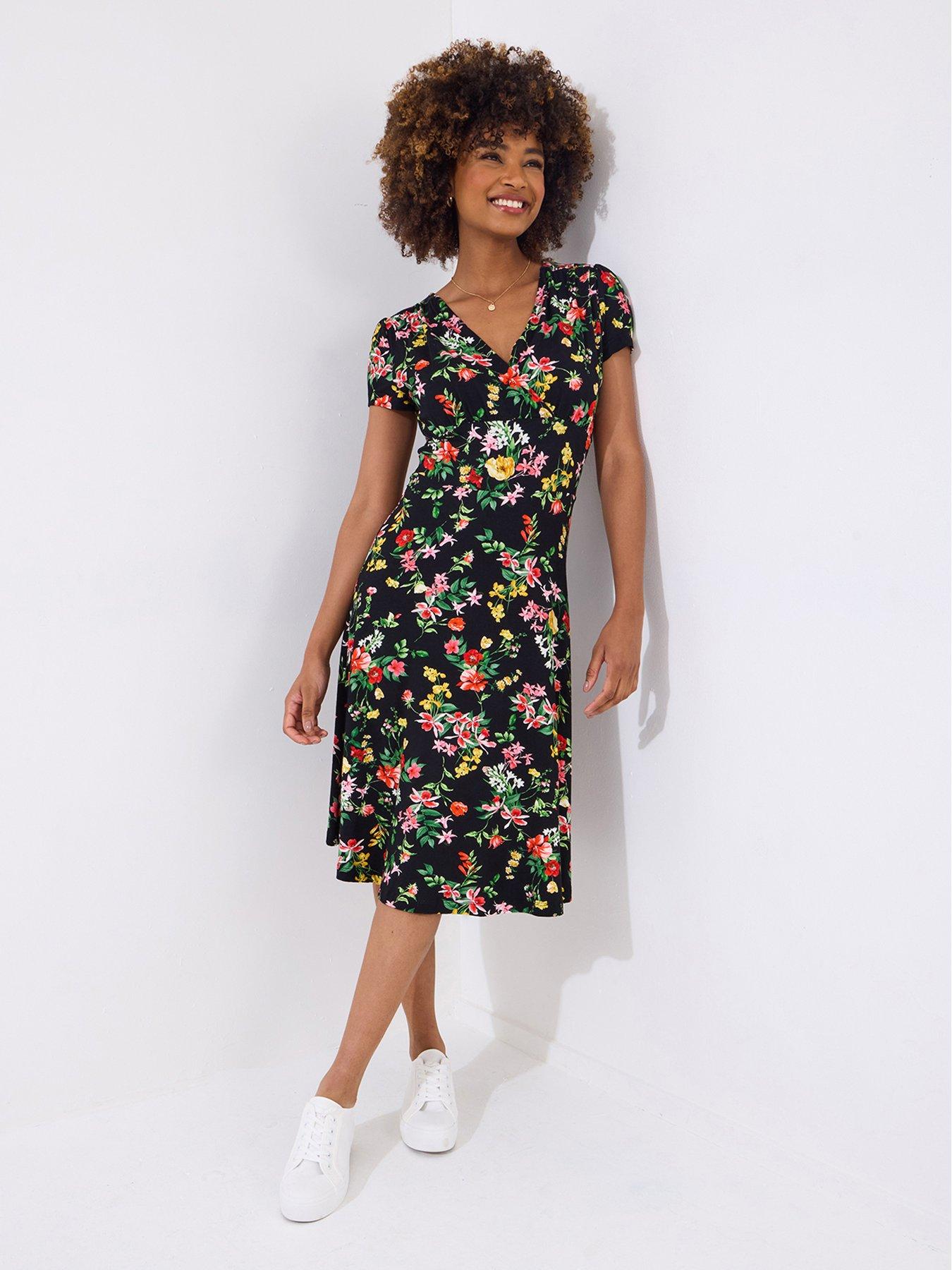 undefined Clara Floral Print Jersey Dress - Black