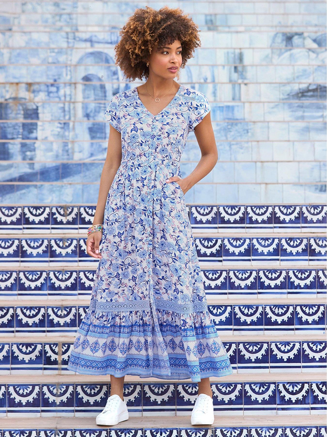 Joe Browns Lauren Floral Print Maxi Dress - Blue