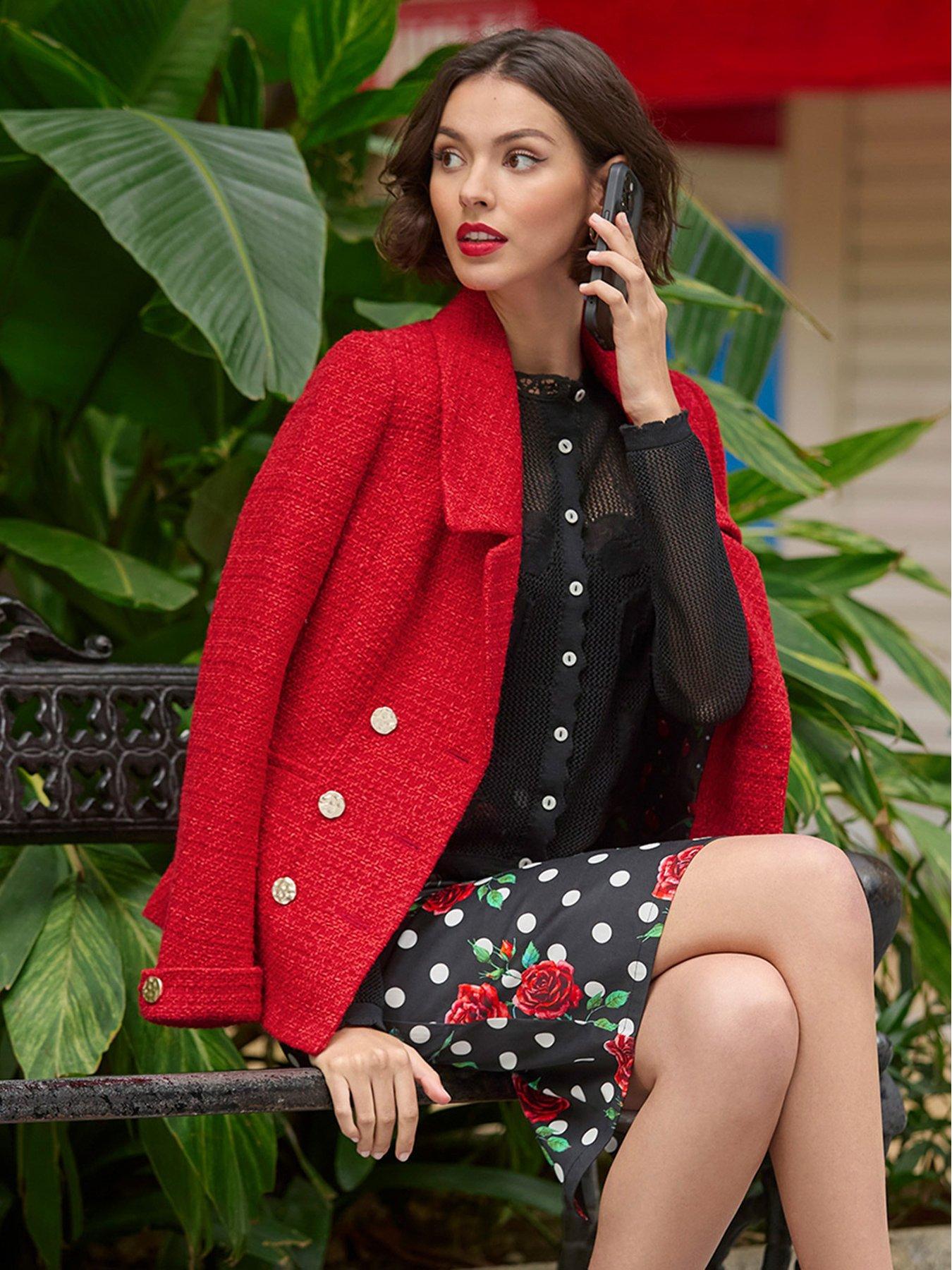 undefined Elle Statement Tweed Jacket - Red
