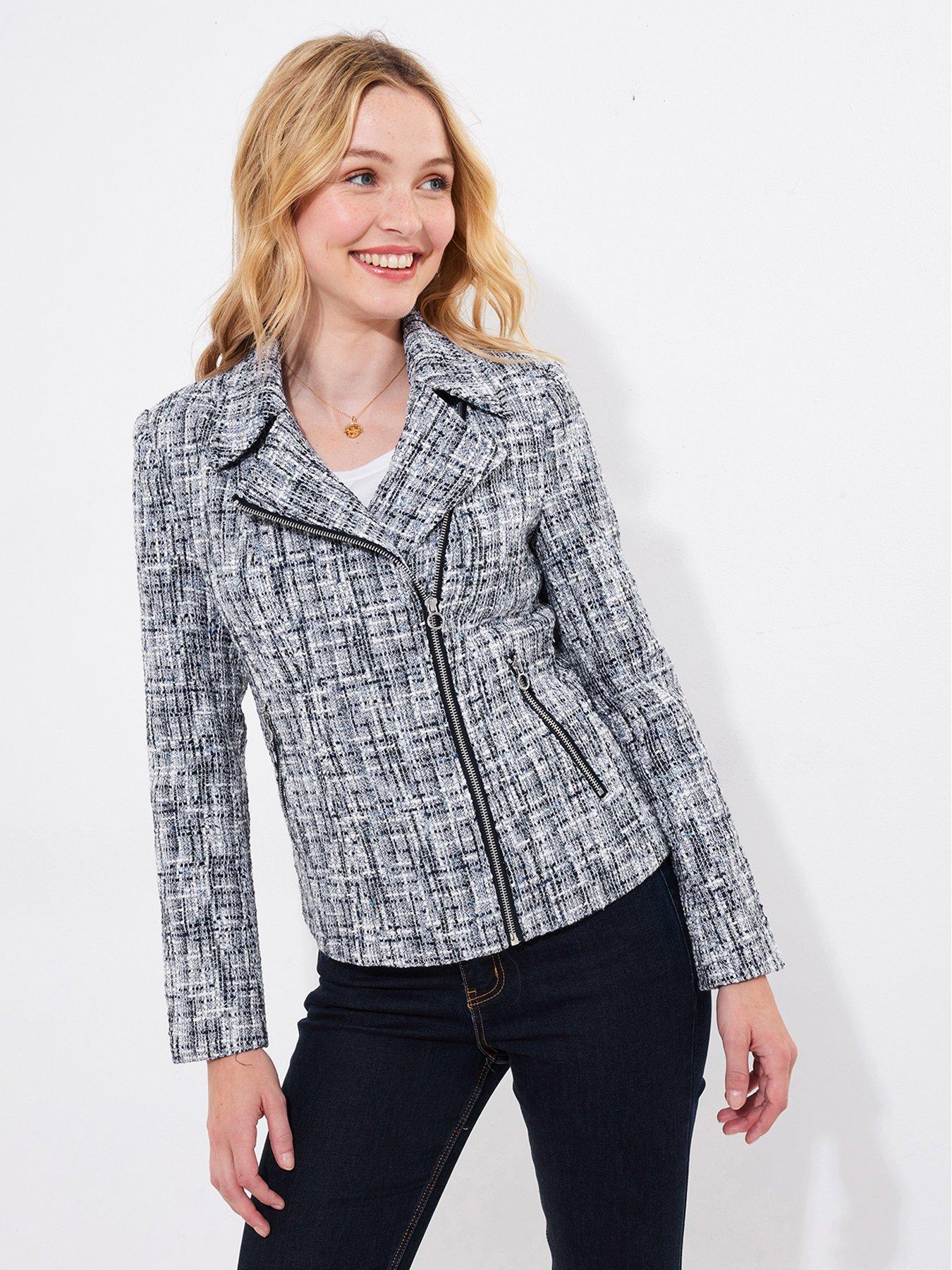 undefined Lara Tweed Biker Jacket - Blue