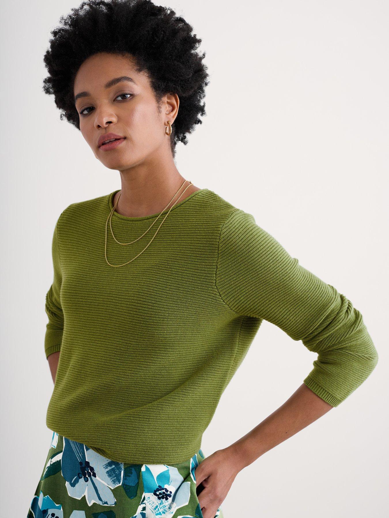  image of seasalt-cornwall-textured-crew-neck-jumper-green