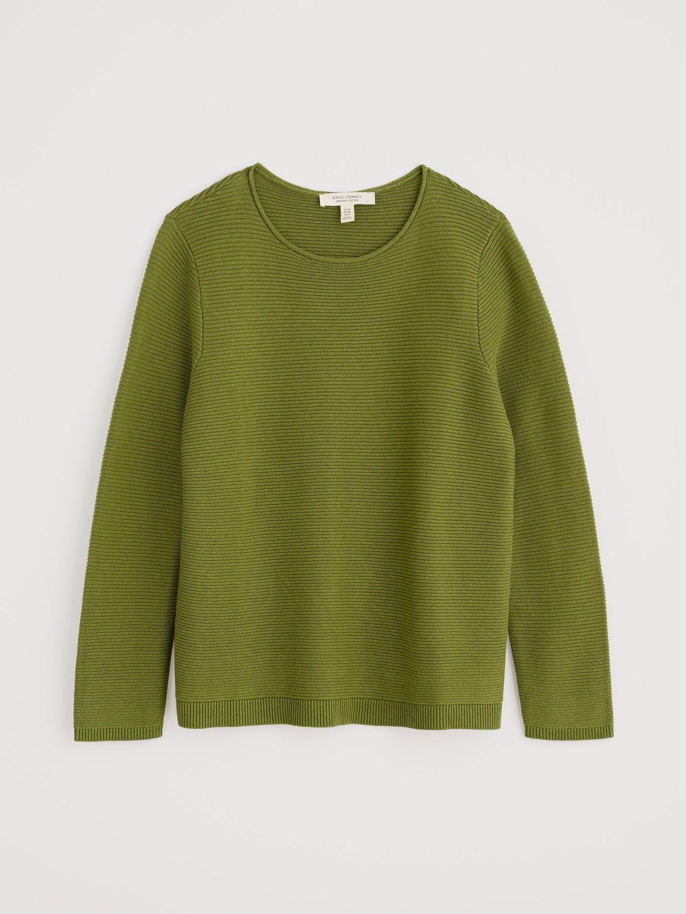  image of seasalt-cornwall-textured-crew-neck-jumper-green