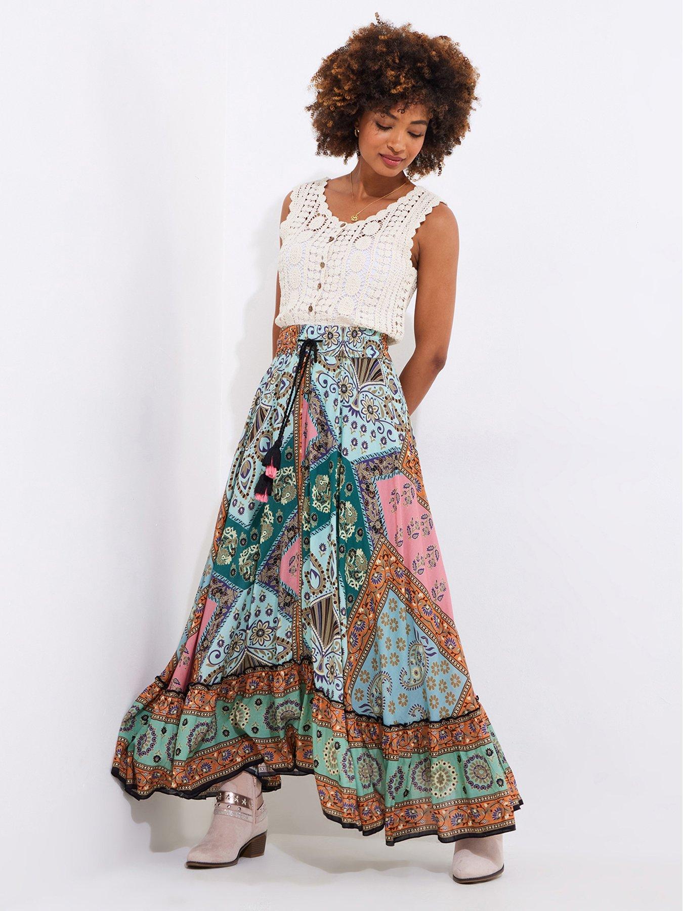 undefined Isla Patchwork Full Maxi Skirt - Green