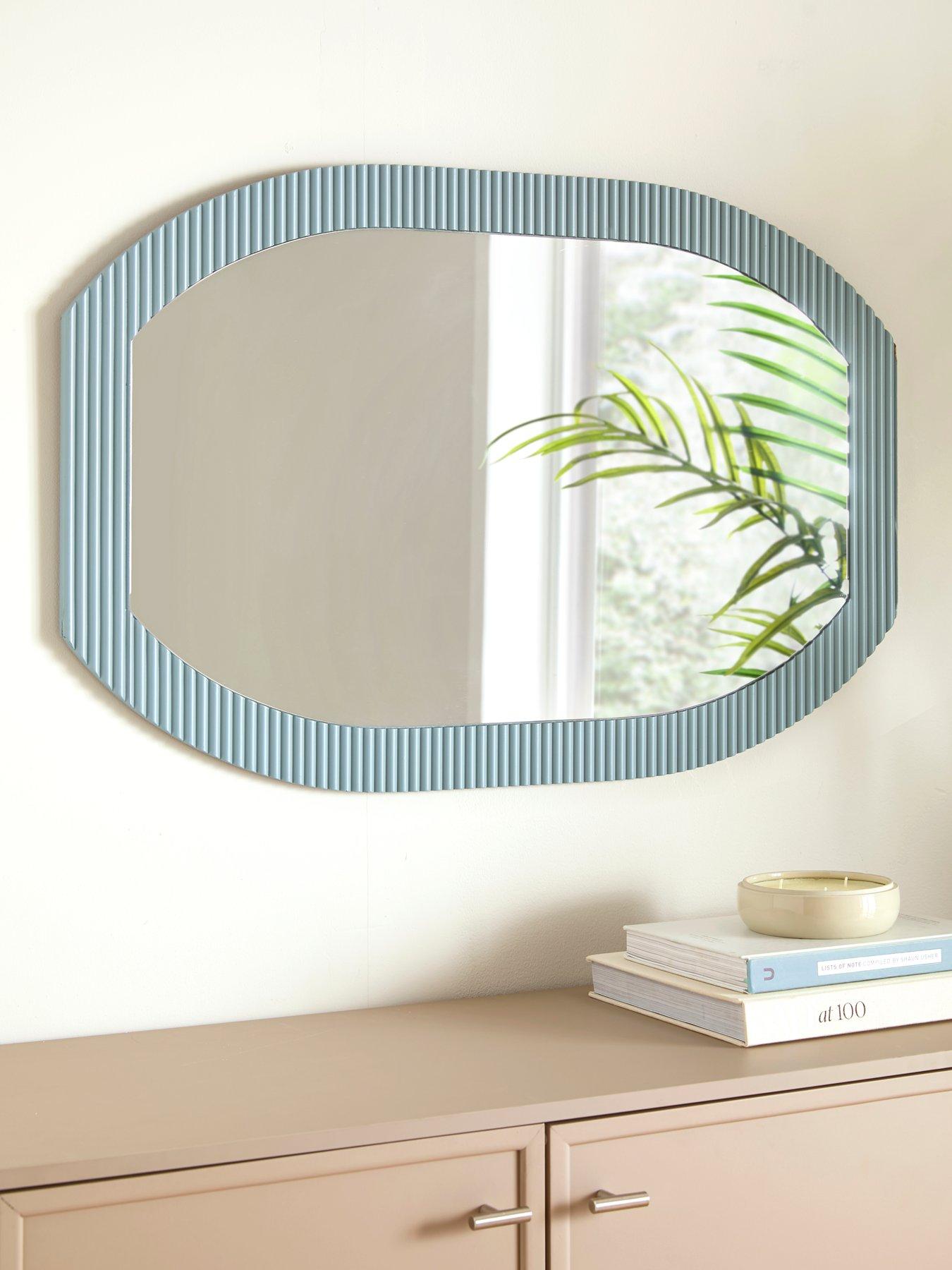 The Very Collection Ribbed Blue Oval Mirror 60x90cm