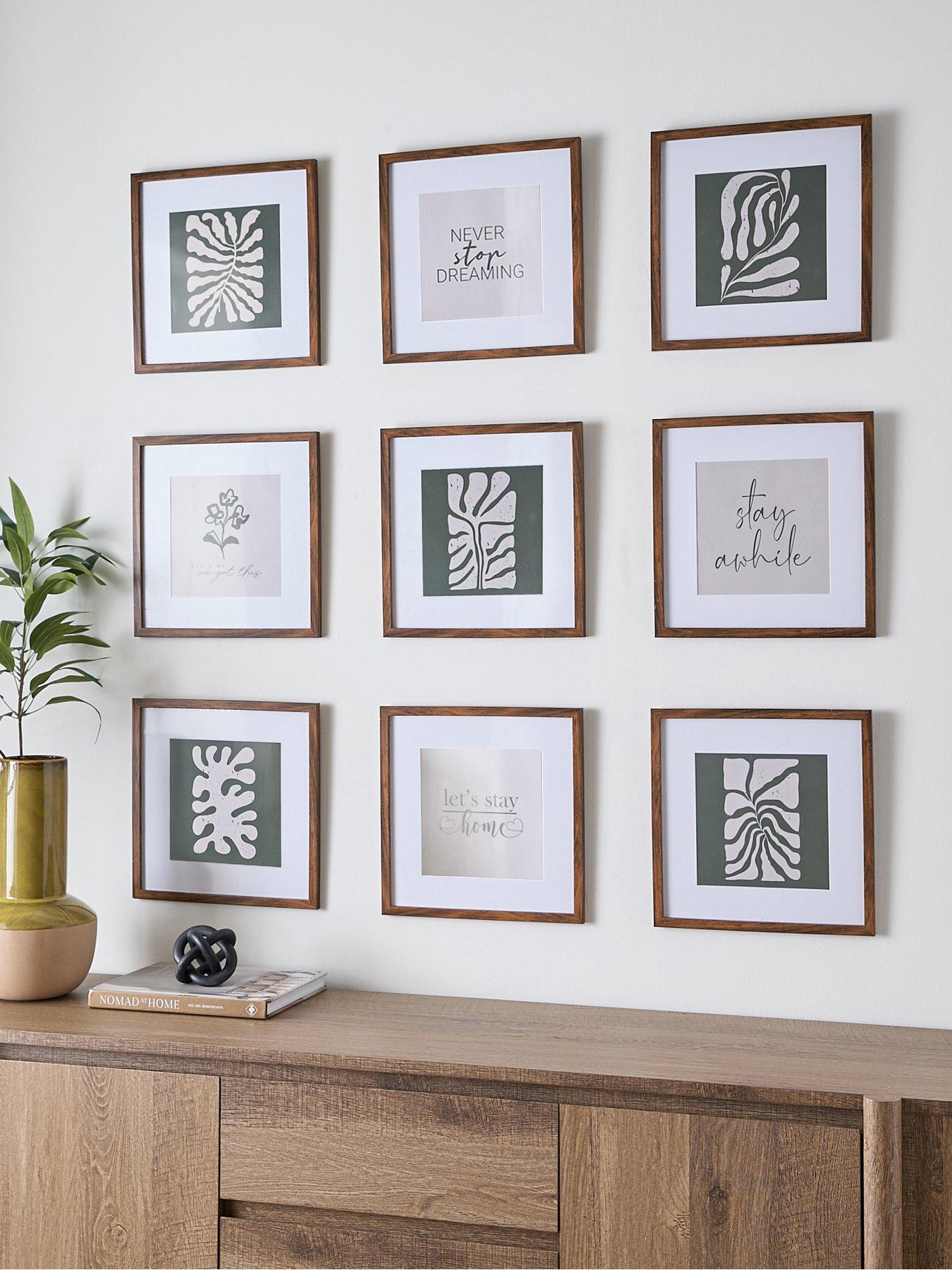 Image 1 of 5 of Very Home Set of 9 Brown Square Gallery Photo Frames 12x12inch