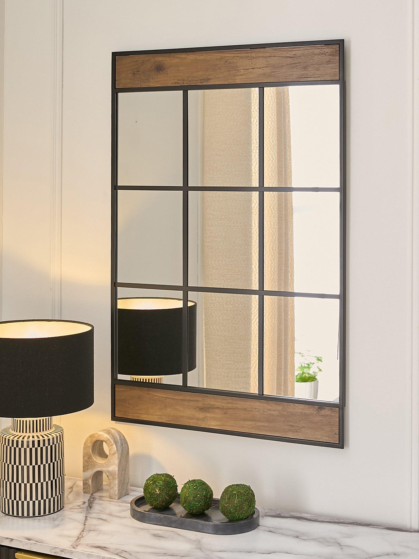 undefined Wood Detail Windowpane Mirror