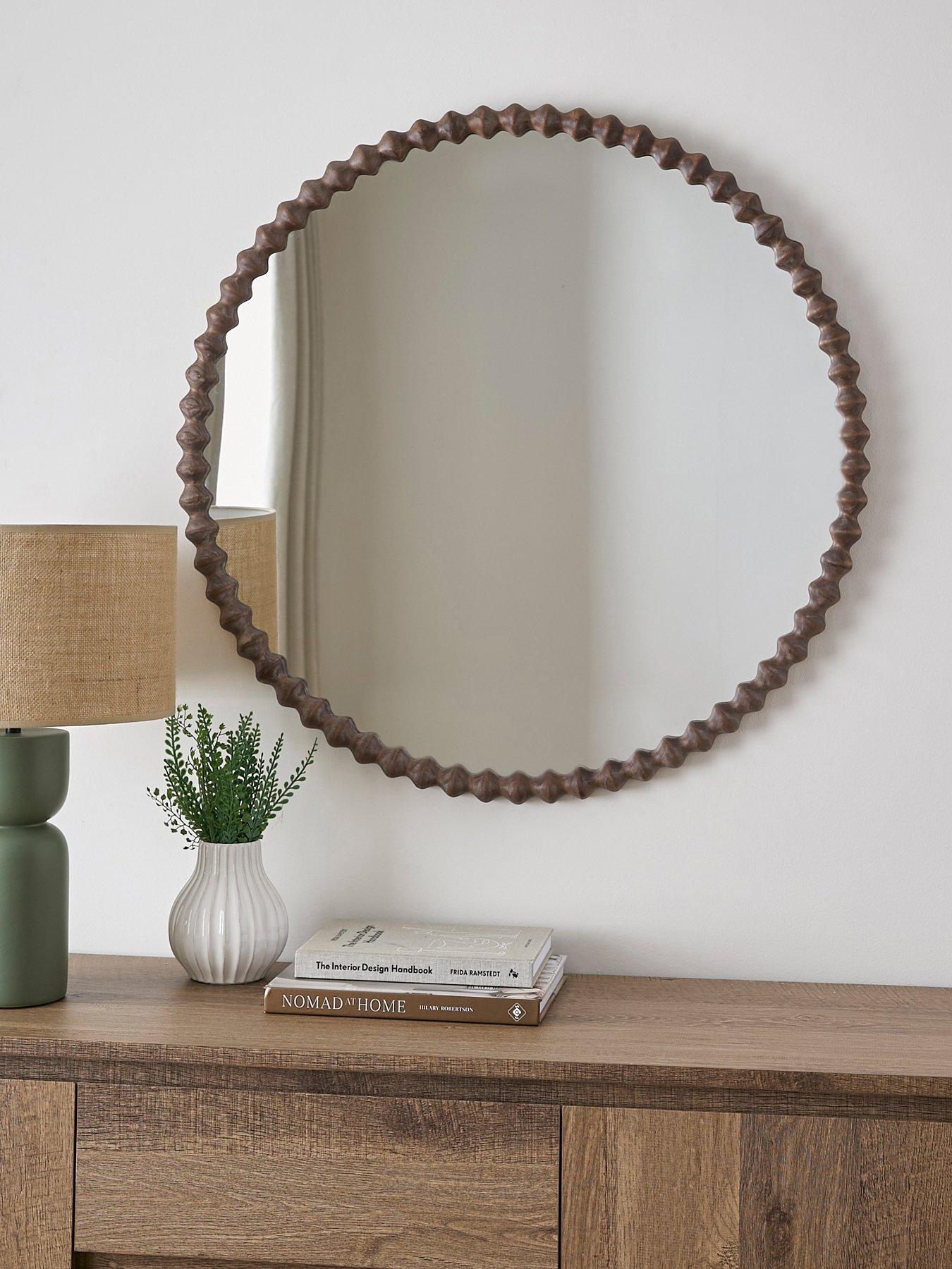 The Very Collection Round Wooden Bobbin Mirror 80cm