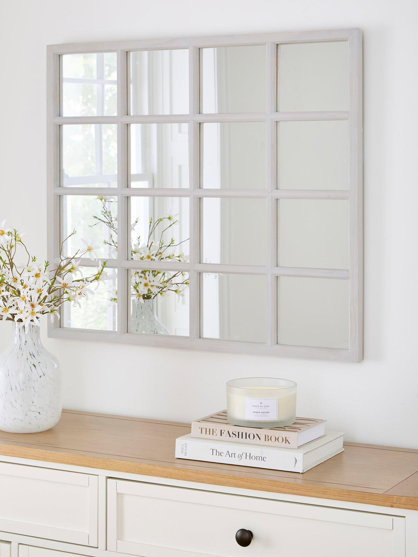 The Very Collection White Wooden Window Pane Mirror 74x84cm